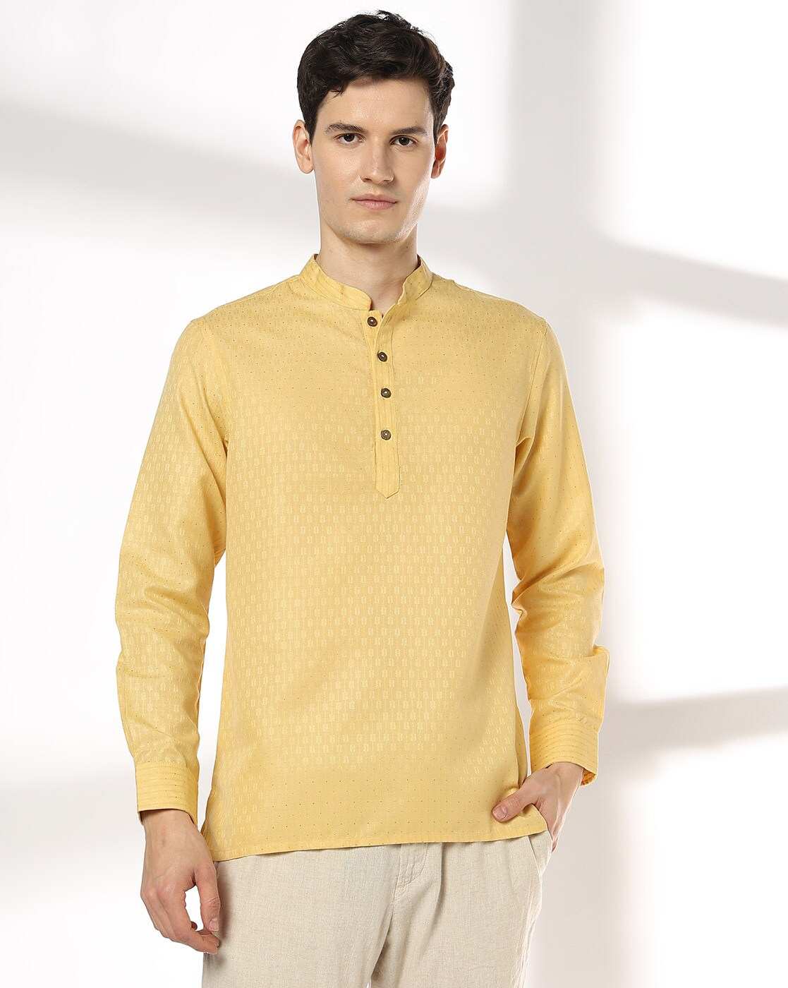 Men Self-Weaved Slim Fit Shirt Kurta