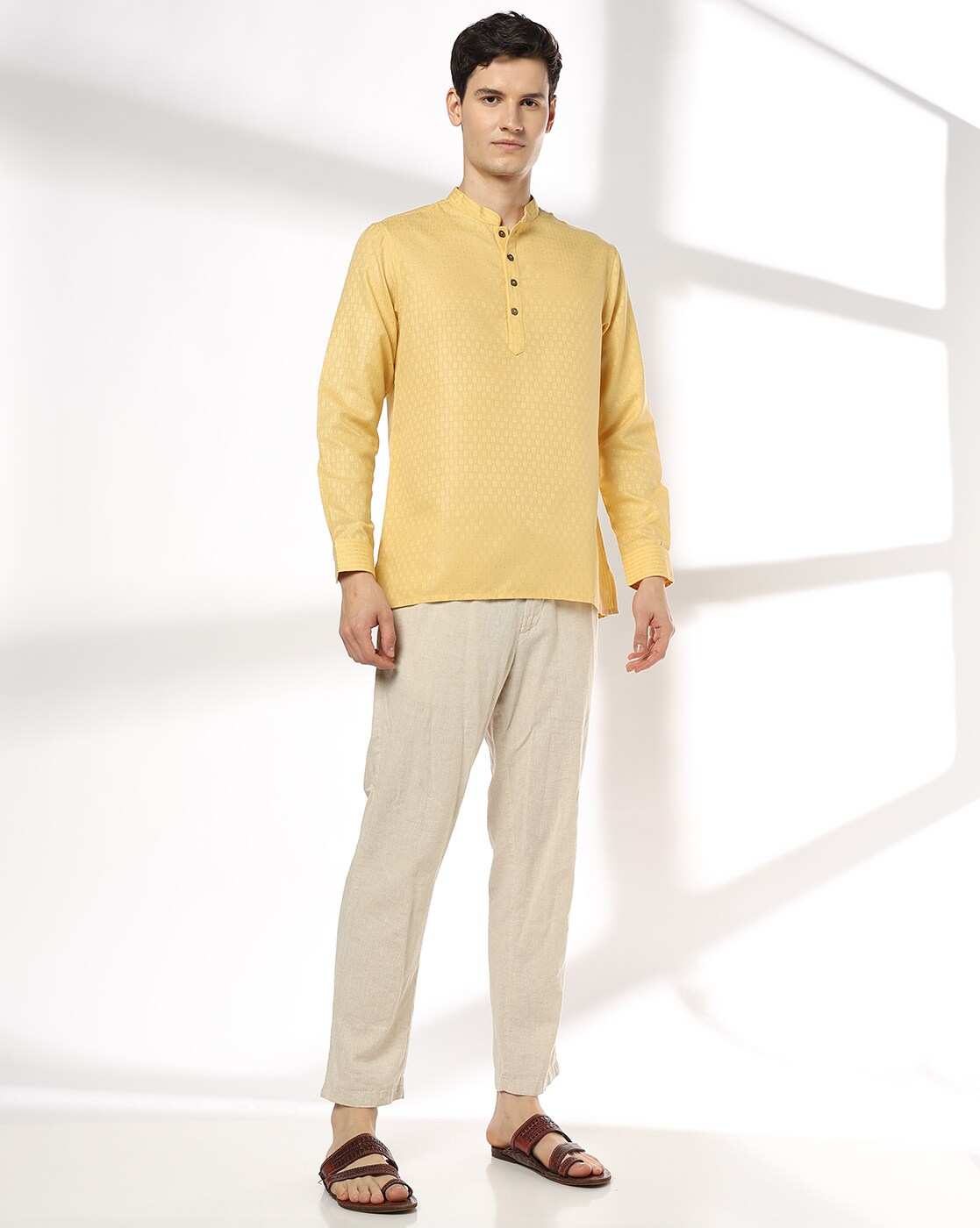 ROYAAJ | Men Self-Weaved Slim Fit Shirt Kurta|3