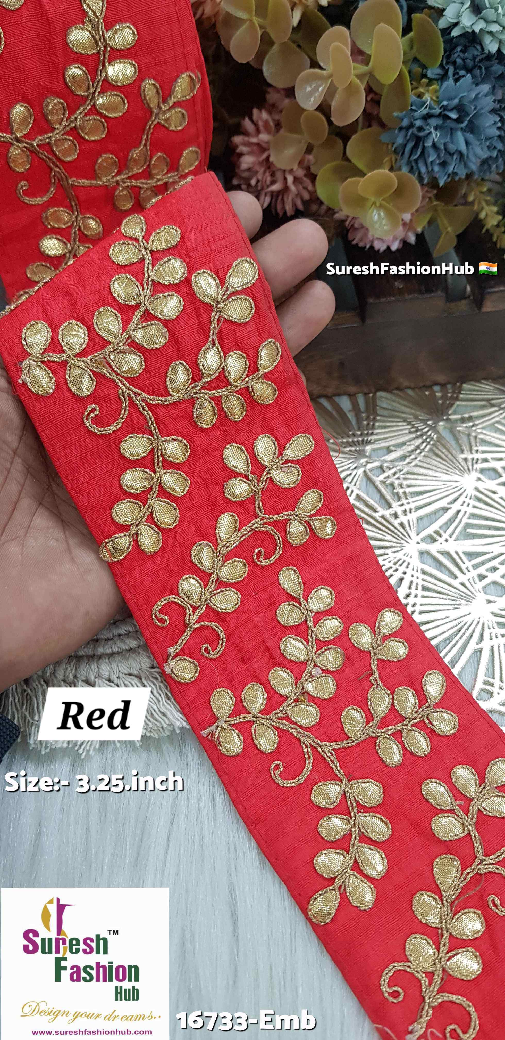 Red Base Laser Gota Patti Embroidery Trim