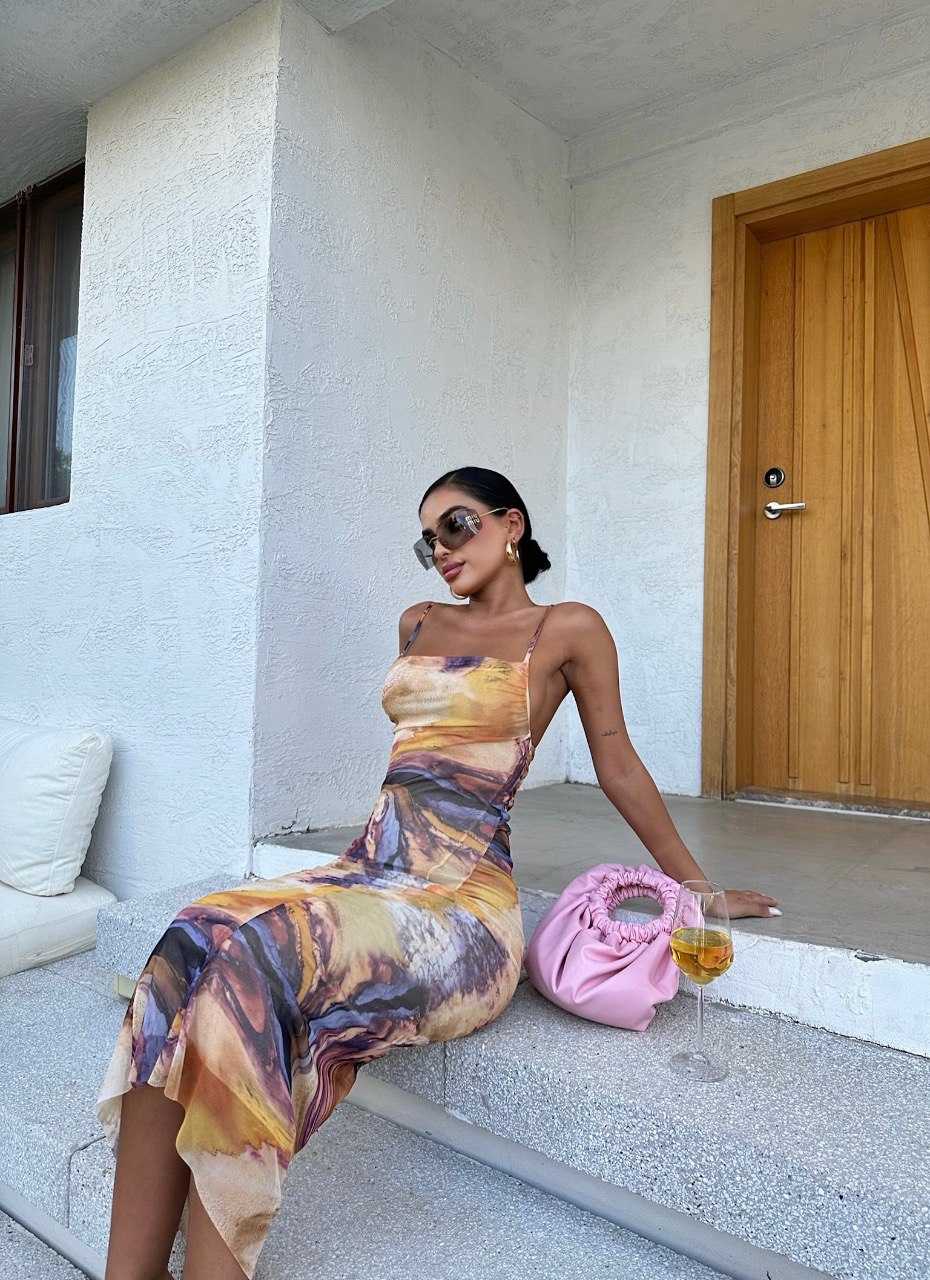 Multi coloured fitted tulle dress