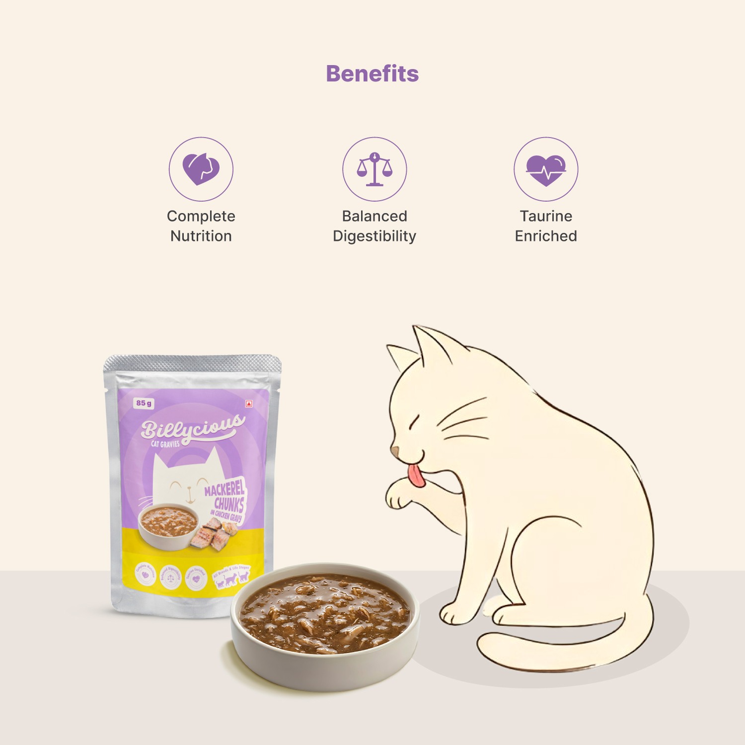Billycious Mackerel Chunks in Chicken Gravy Wet Cat Food, 85g