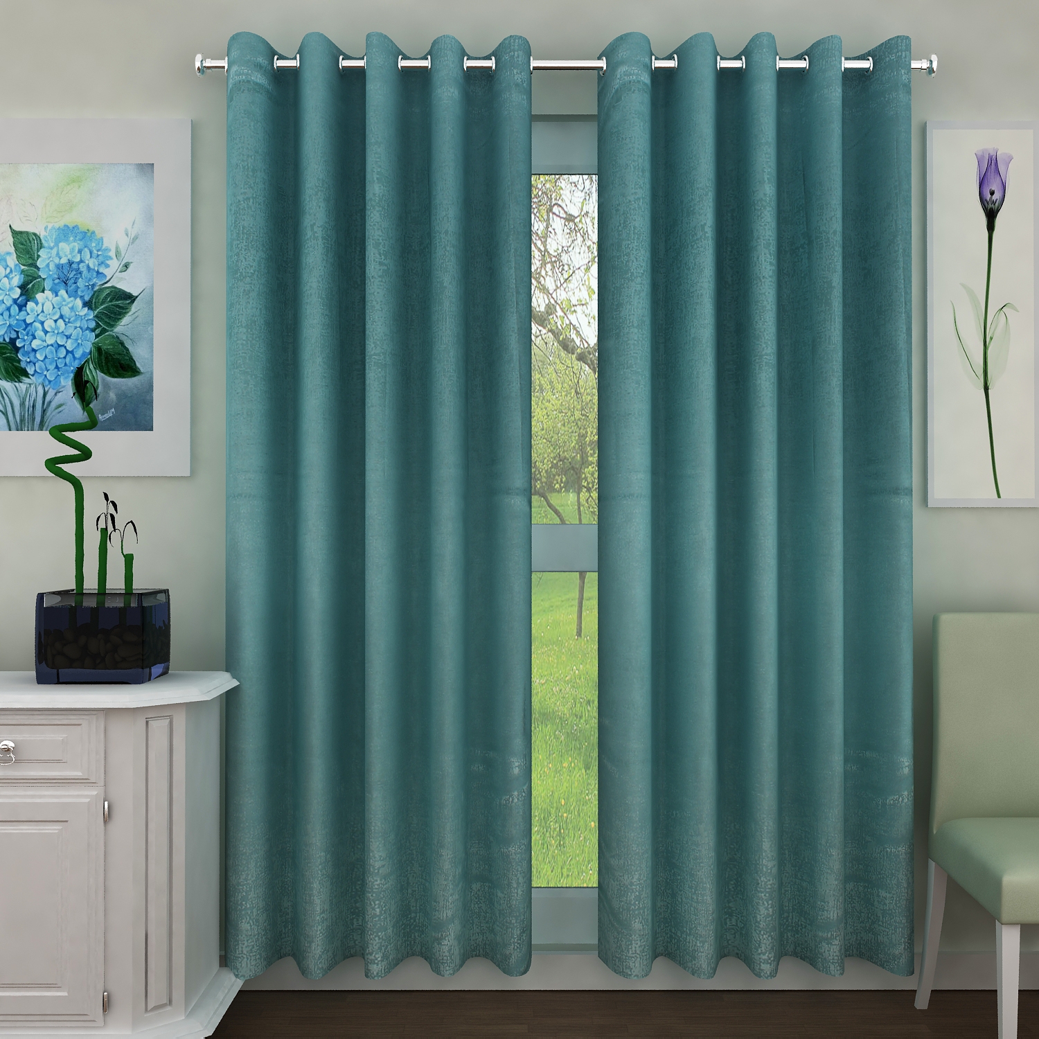 Sita Fabrics | Sita Fabrics Premium Polyester Printed Green Door Curtain - | Length- 108 Inch | Width- 30 Inch 0