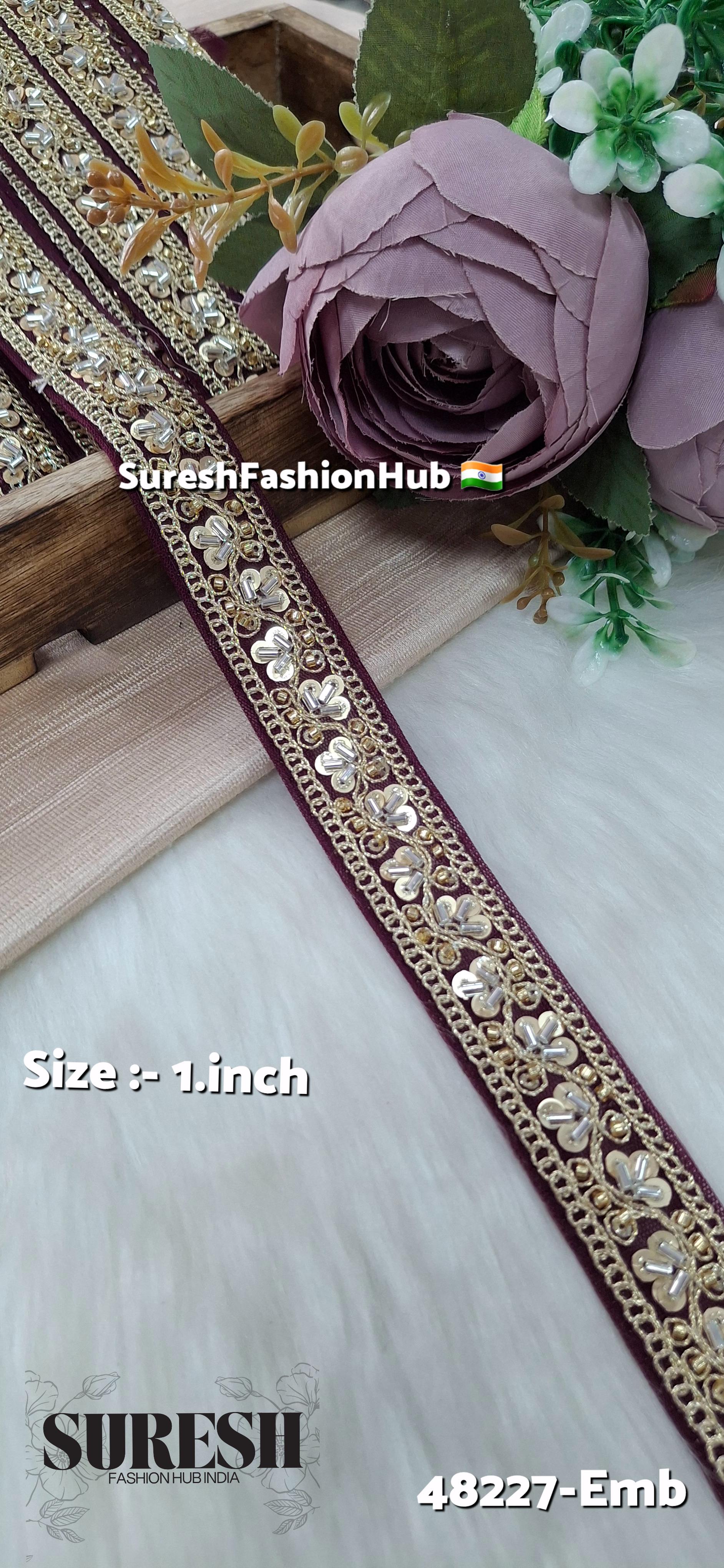 Magenta Pearl Embroidery Net Lace