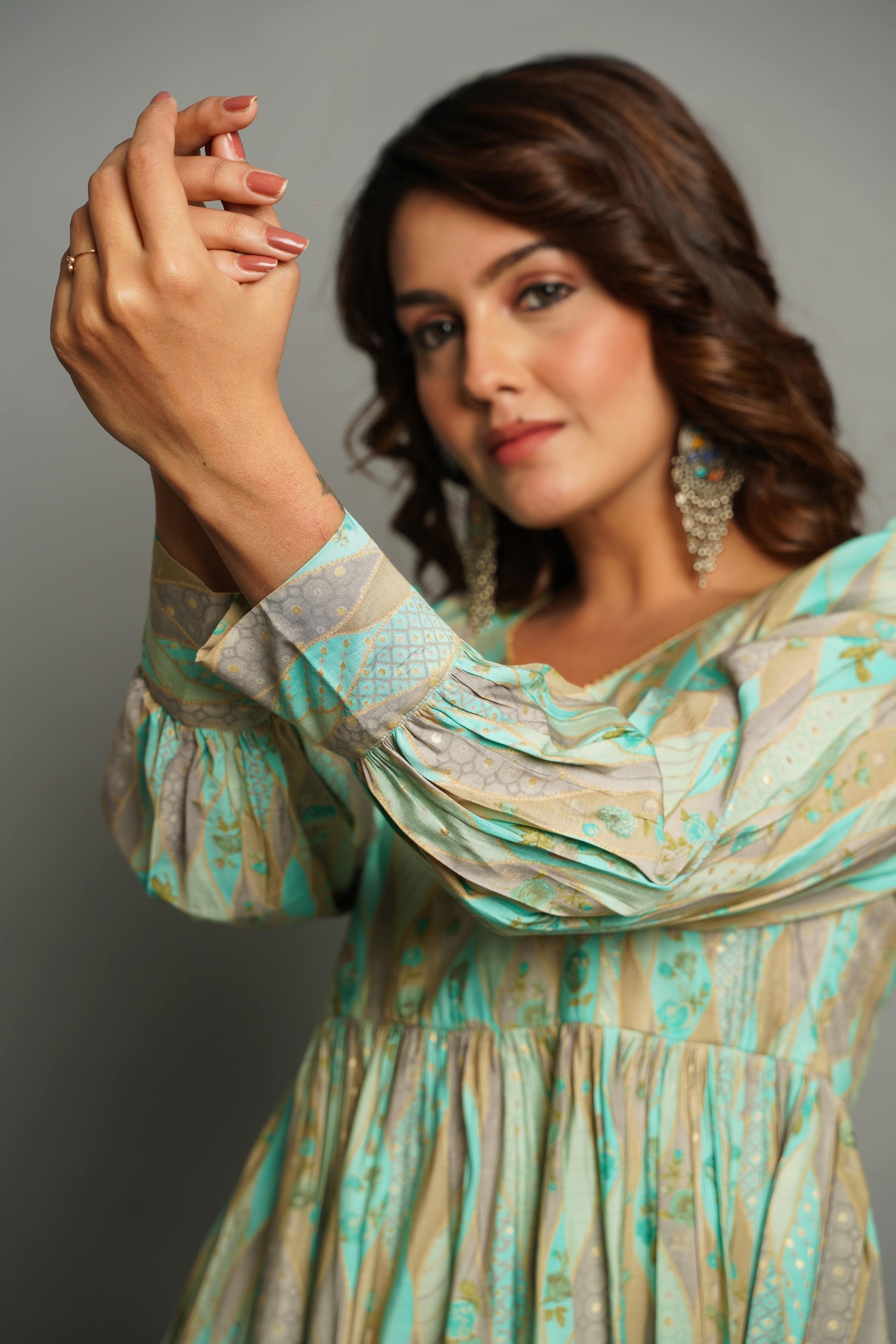 BEAUTIFUL GREEN PRINTED SWEETHEART NECK DESIGN CO ORD SET