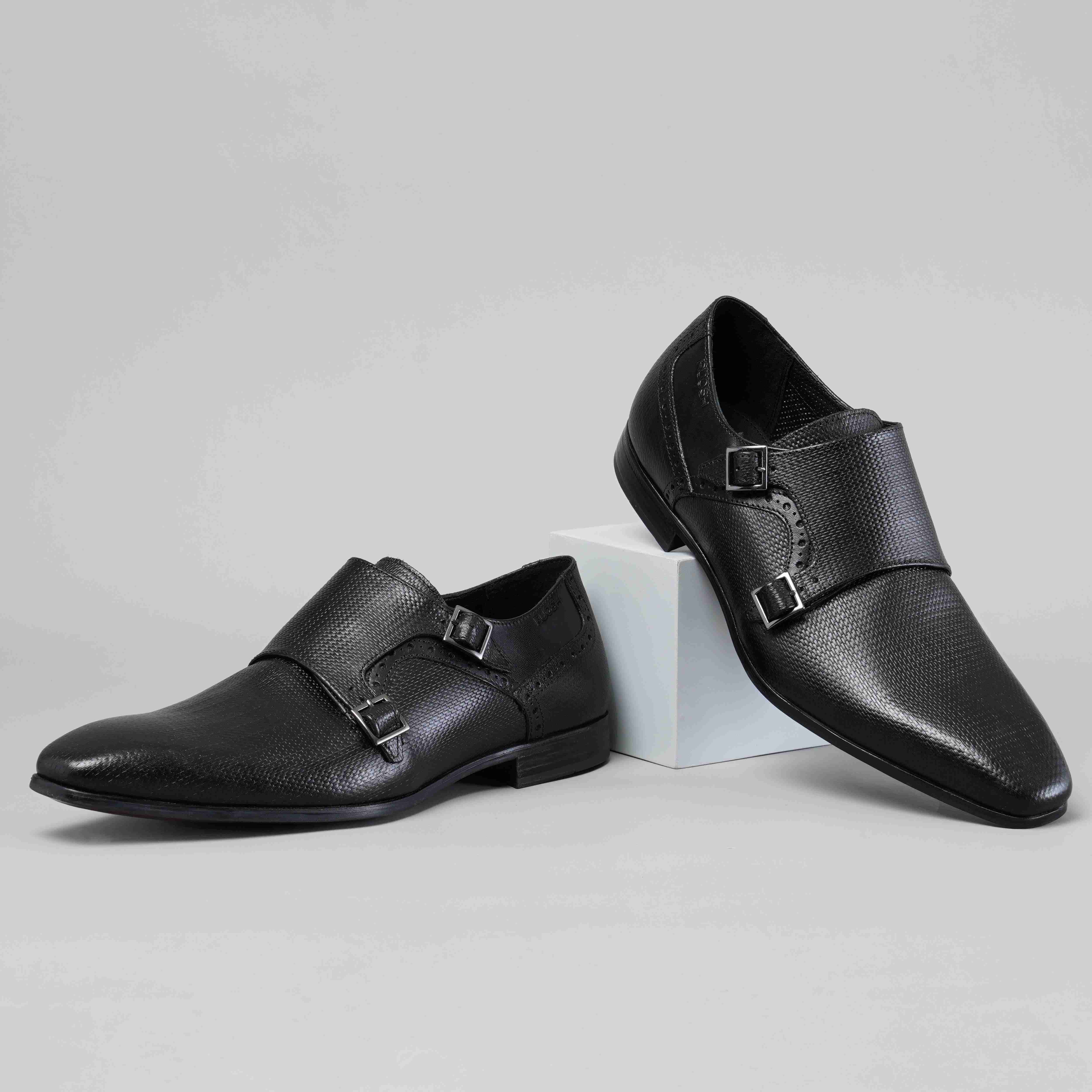The King Ruosh Men Black Formal Double Monk