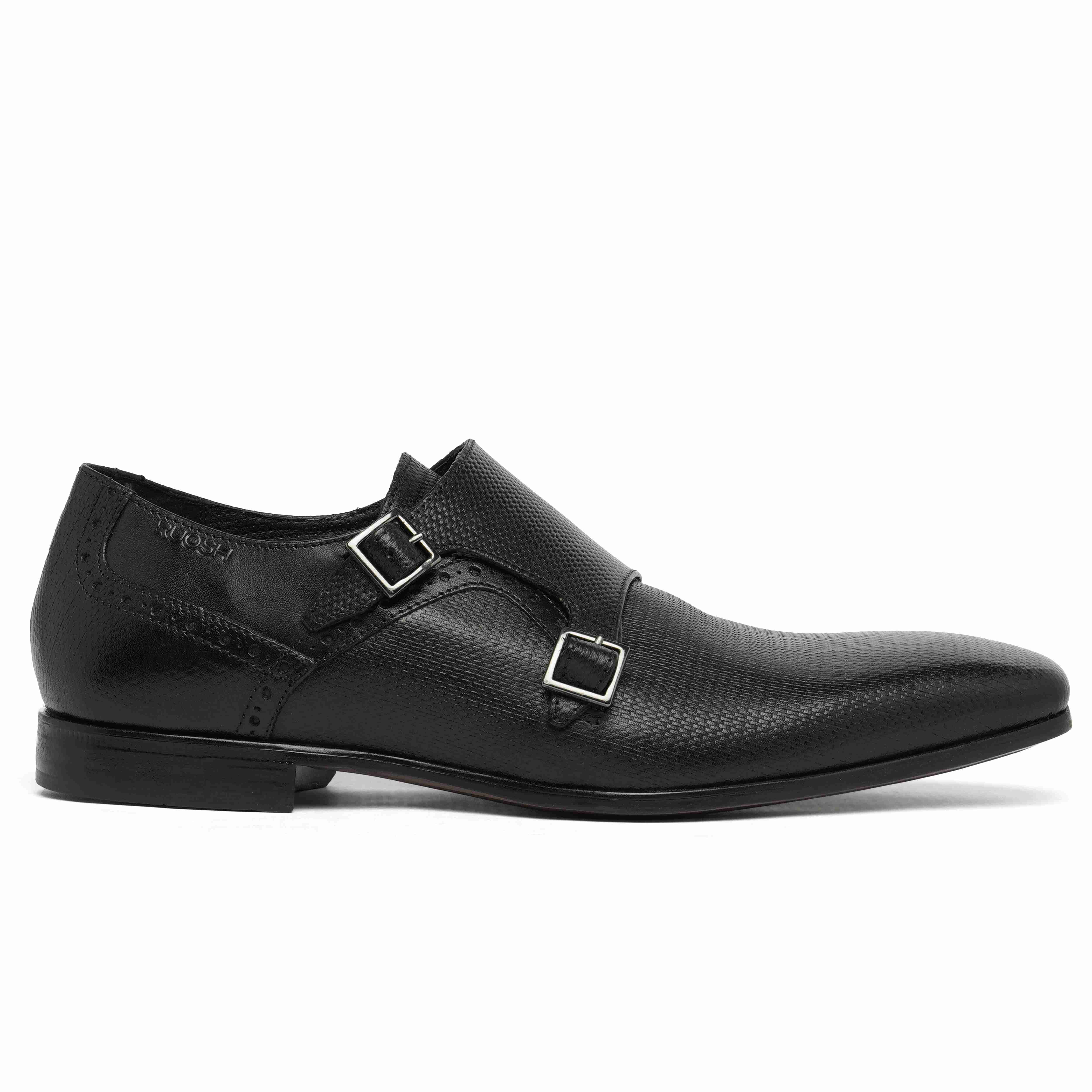 The King Ruosh Men Black Formal Double Monk