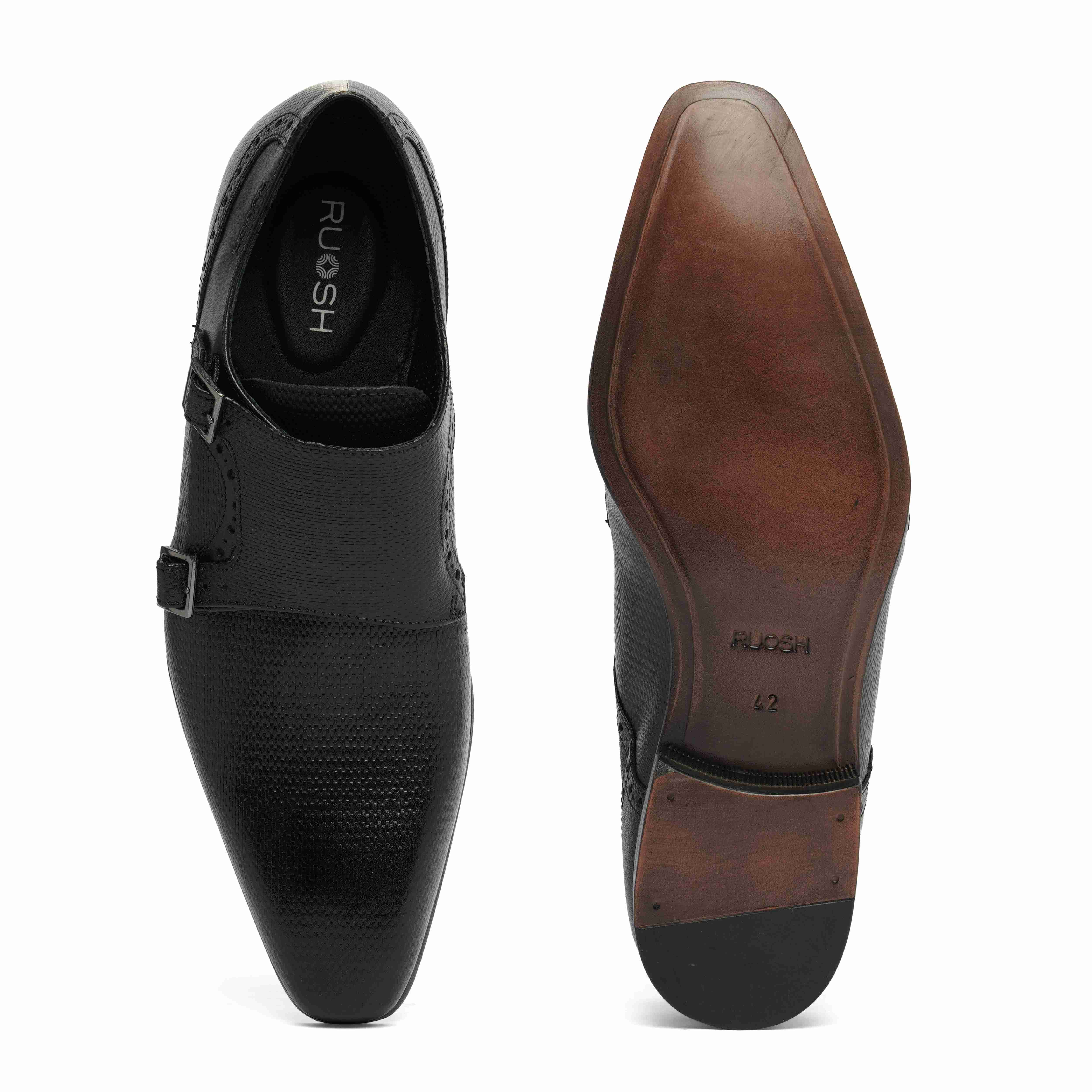 The King Ruosh Men Black Formal Double Monk
