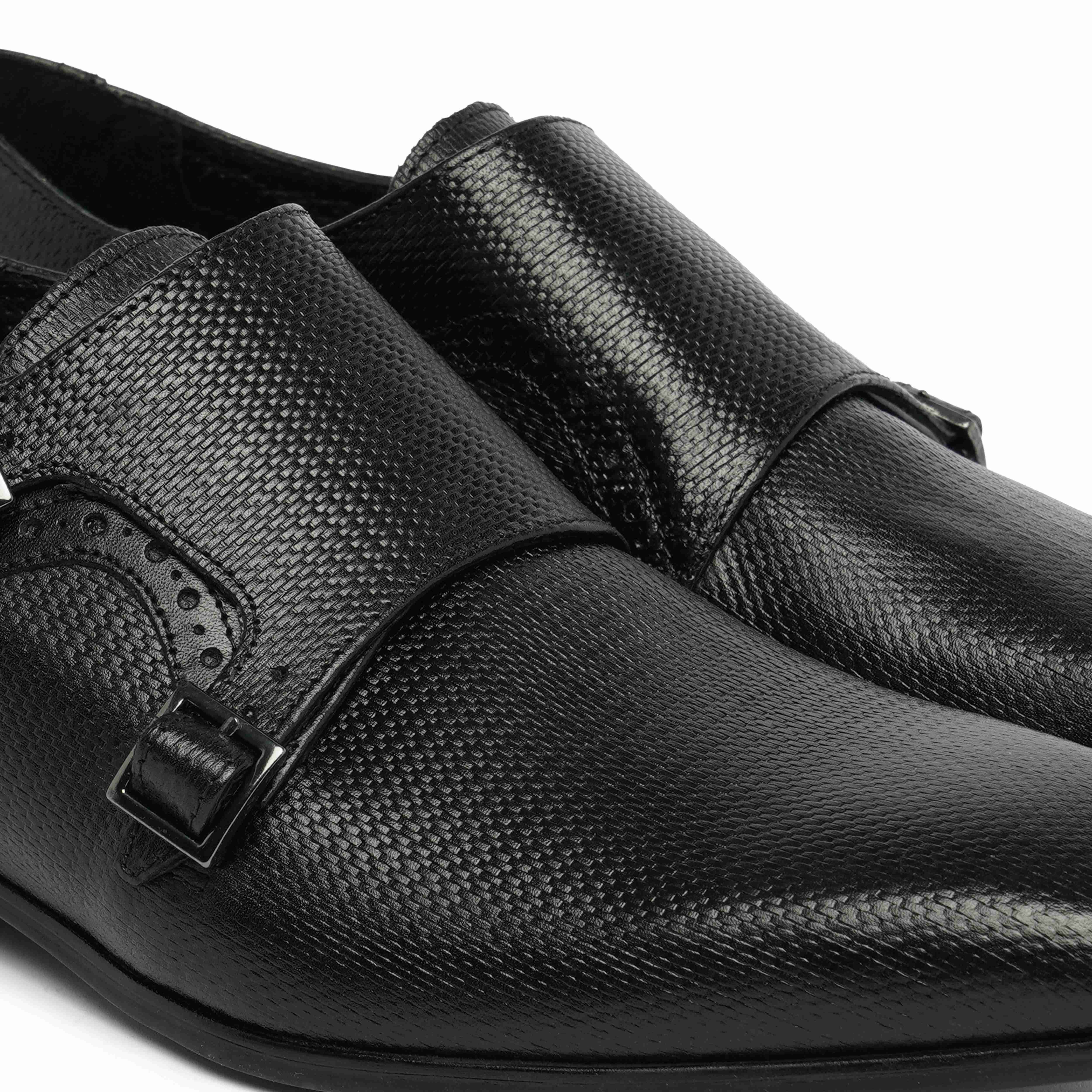 The King Ruosh Men Black Formal Double Monk