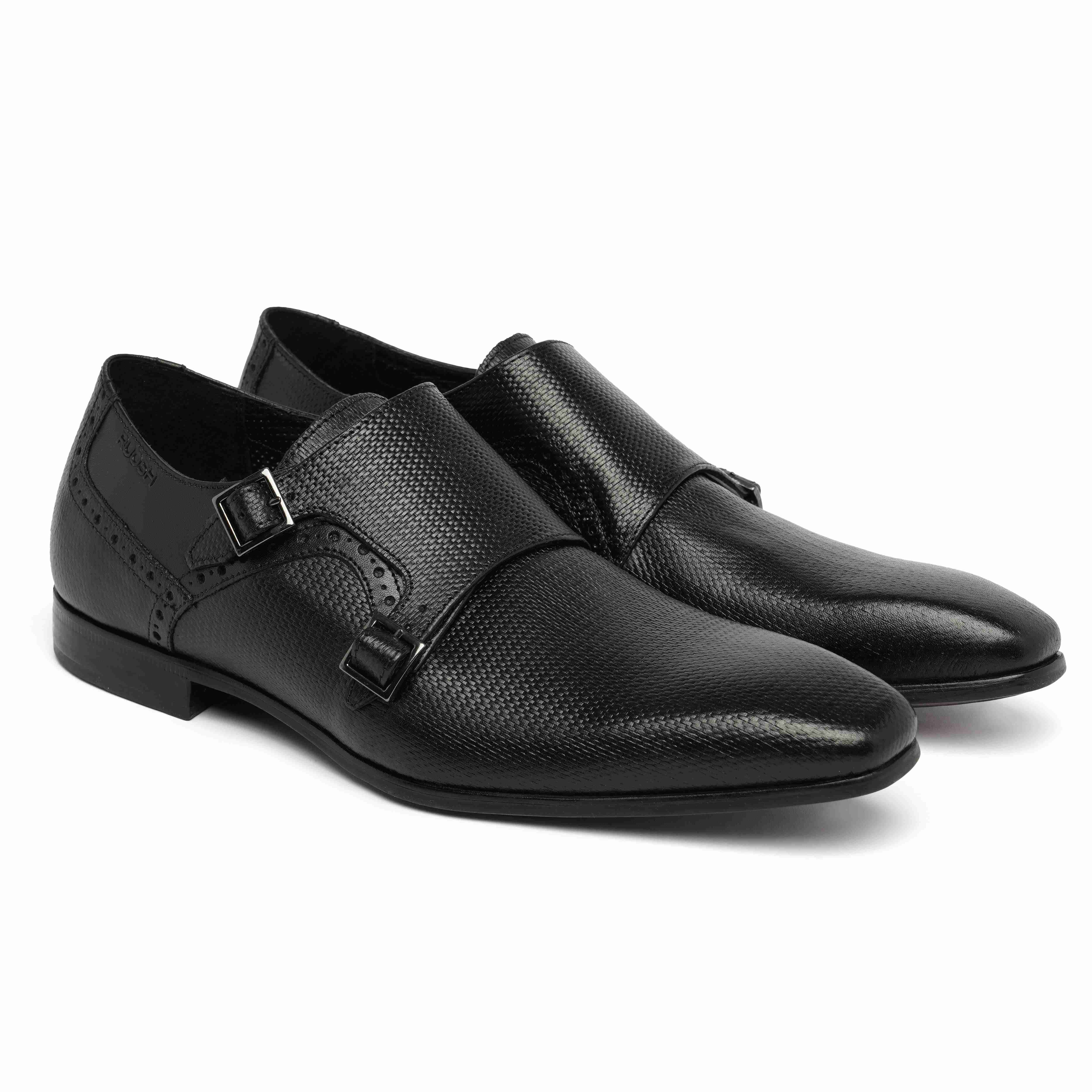 The King Ruosh Men Black Formal Double Monk