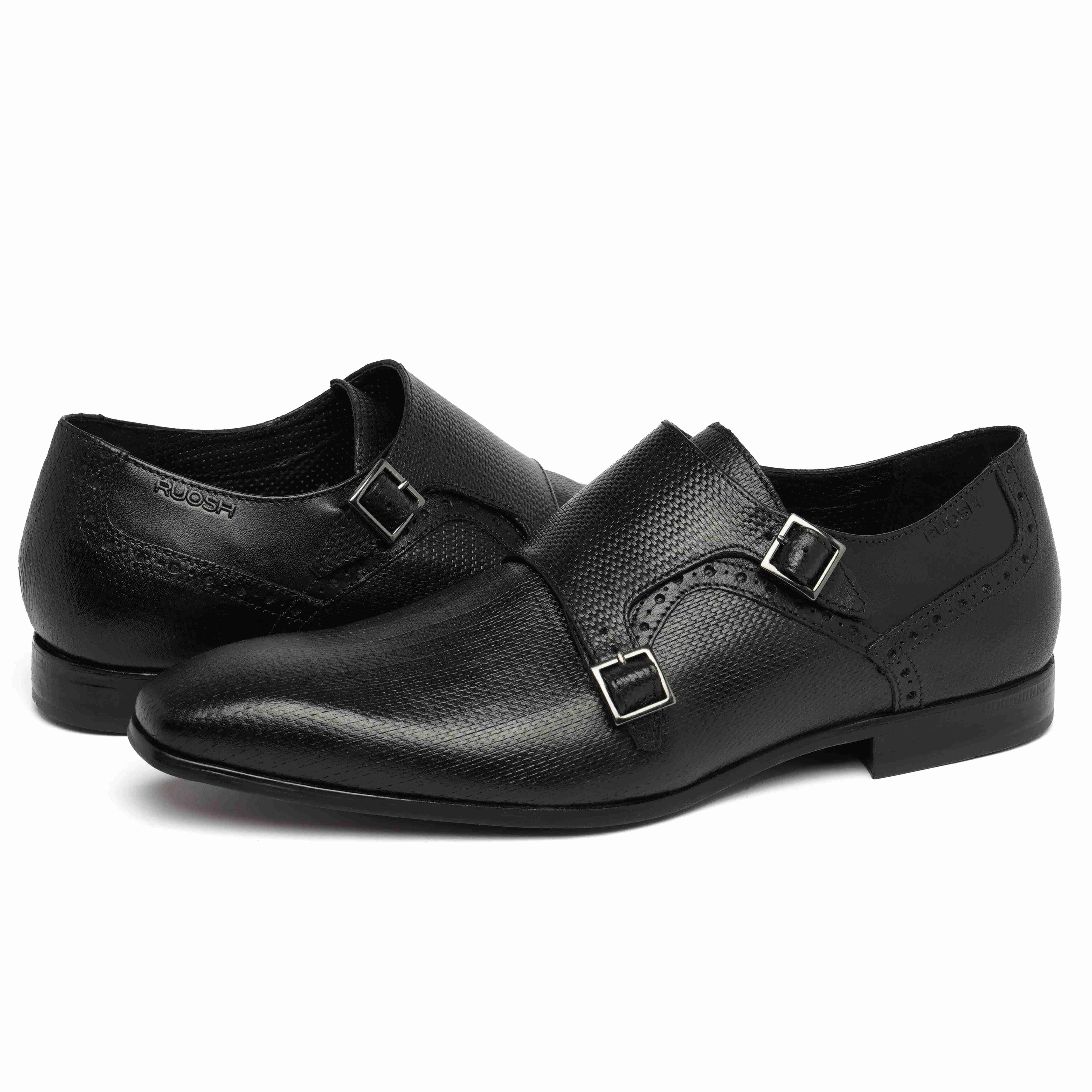 The King Ruosh Men Black Formal Double Monk