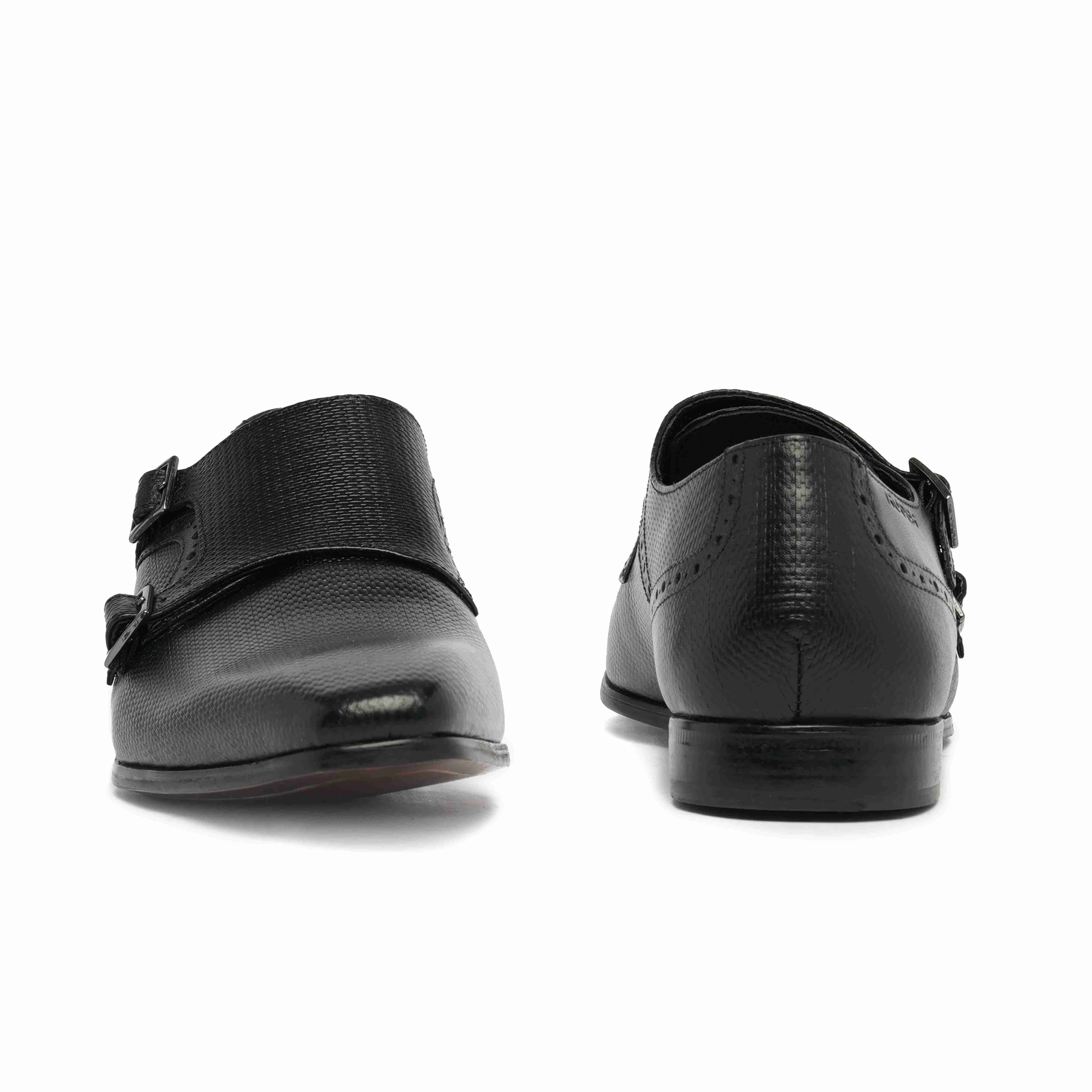 The King Ruosh Men Black Formal Double Monk
