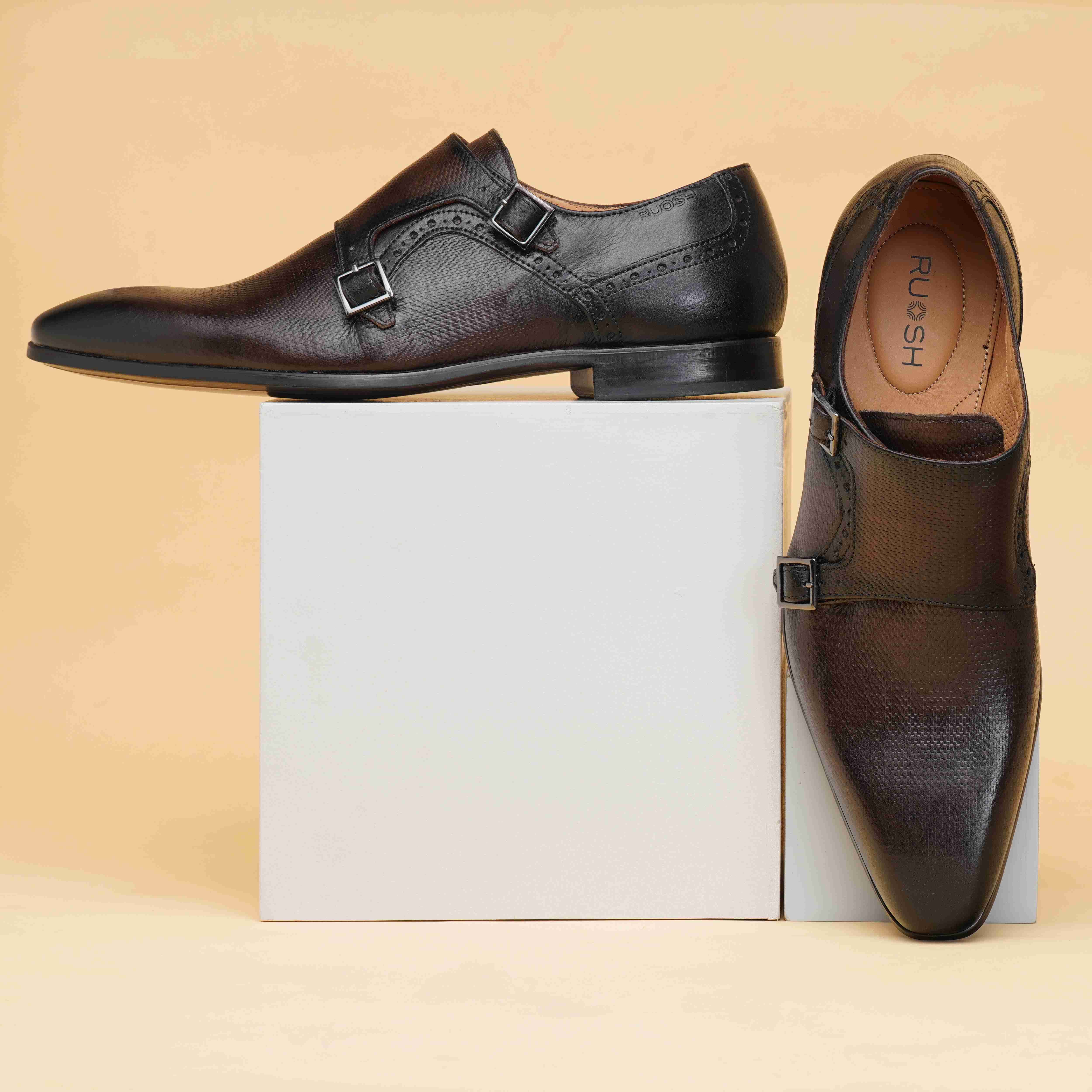 The King Ruosh Men Brown Formal Double Monk