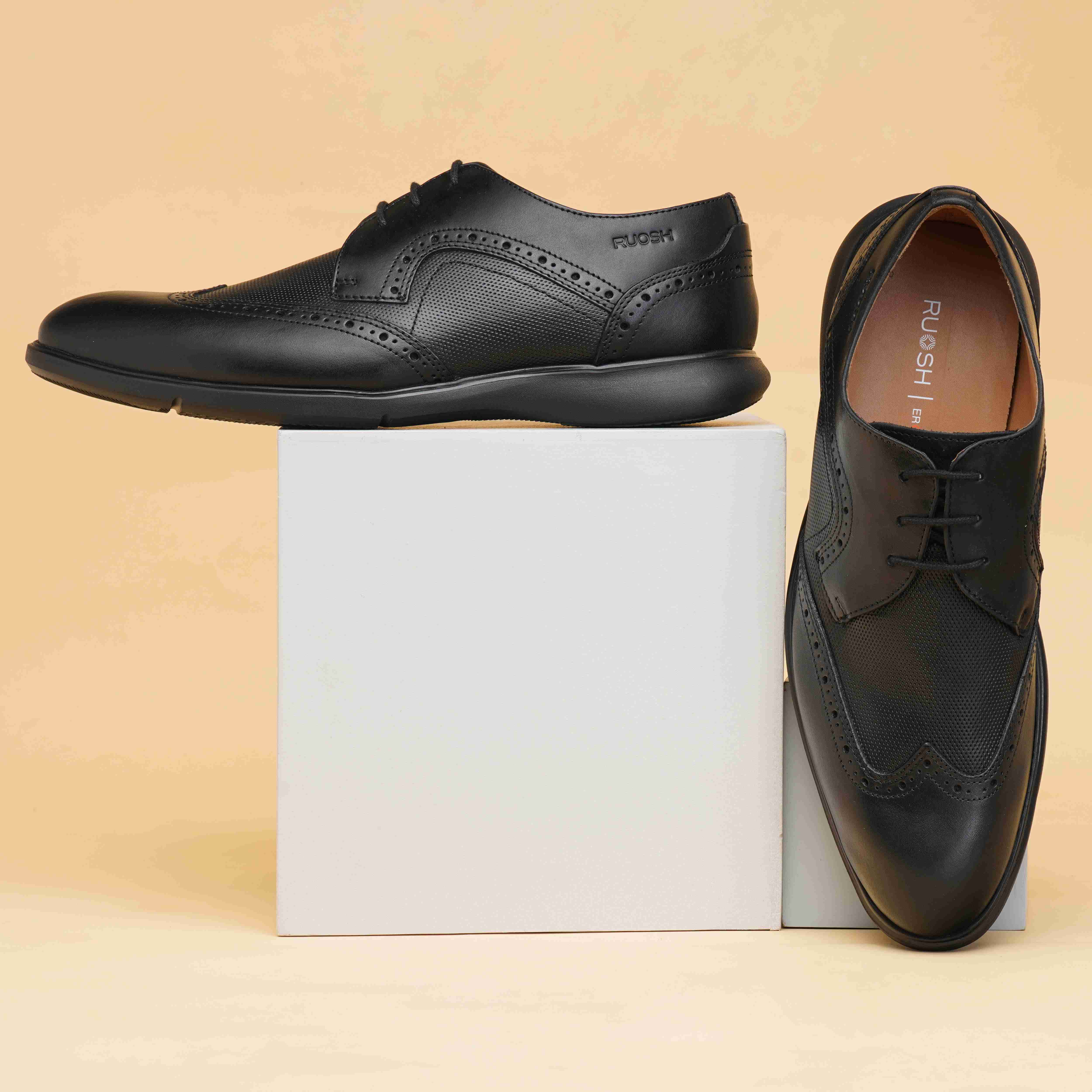 The Hybrid Ruosh Men Black Wingtip Lace-Up