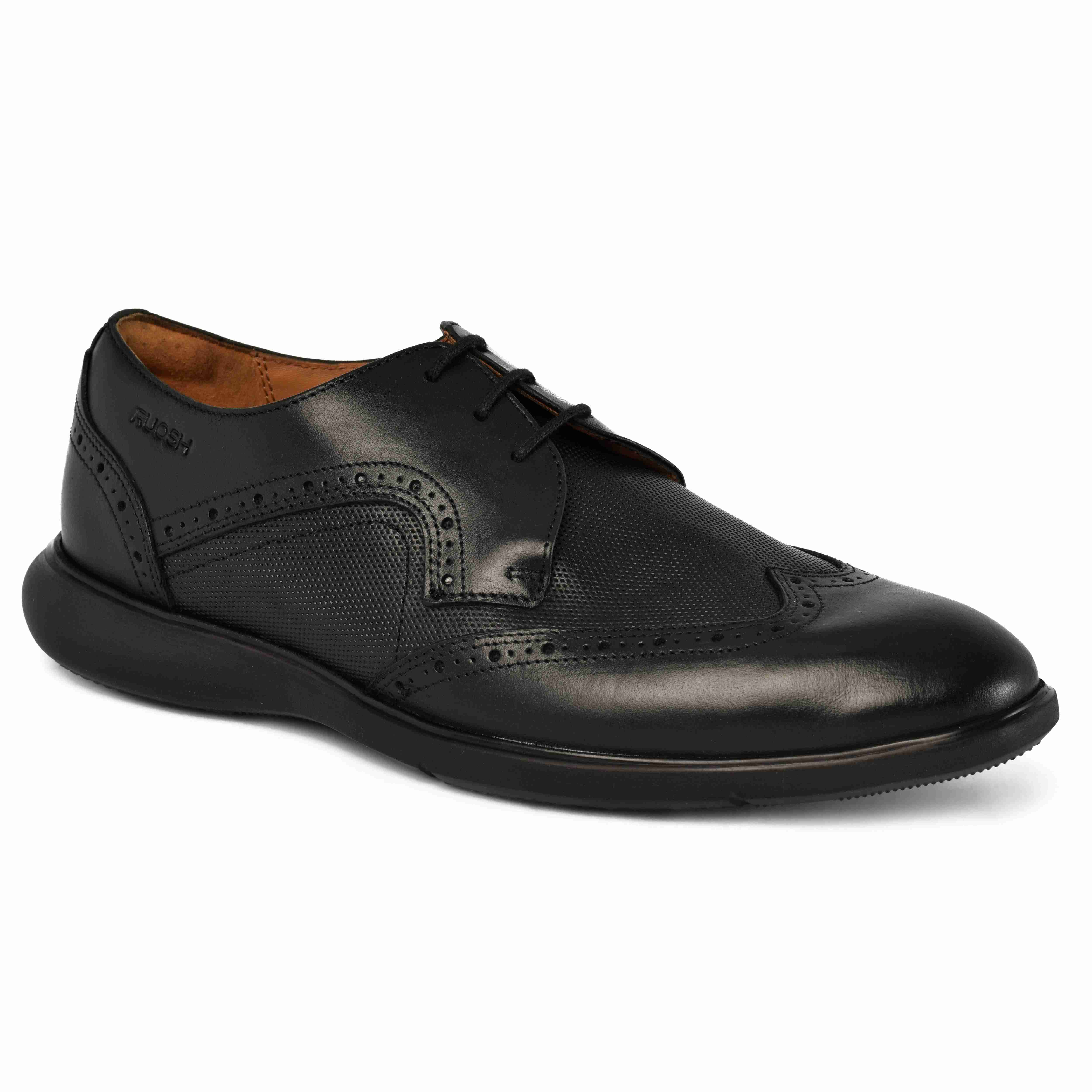 The Hybrid Ruosh Men Black Wingtip Lace-Up