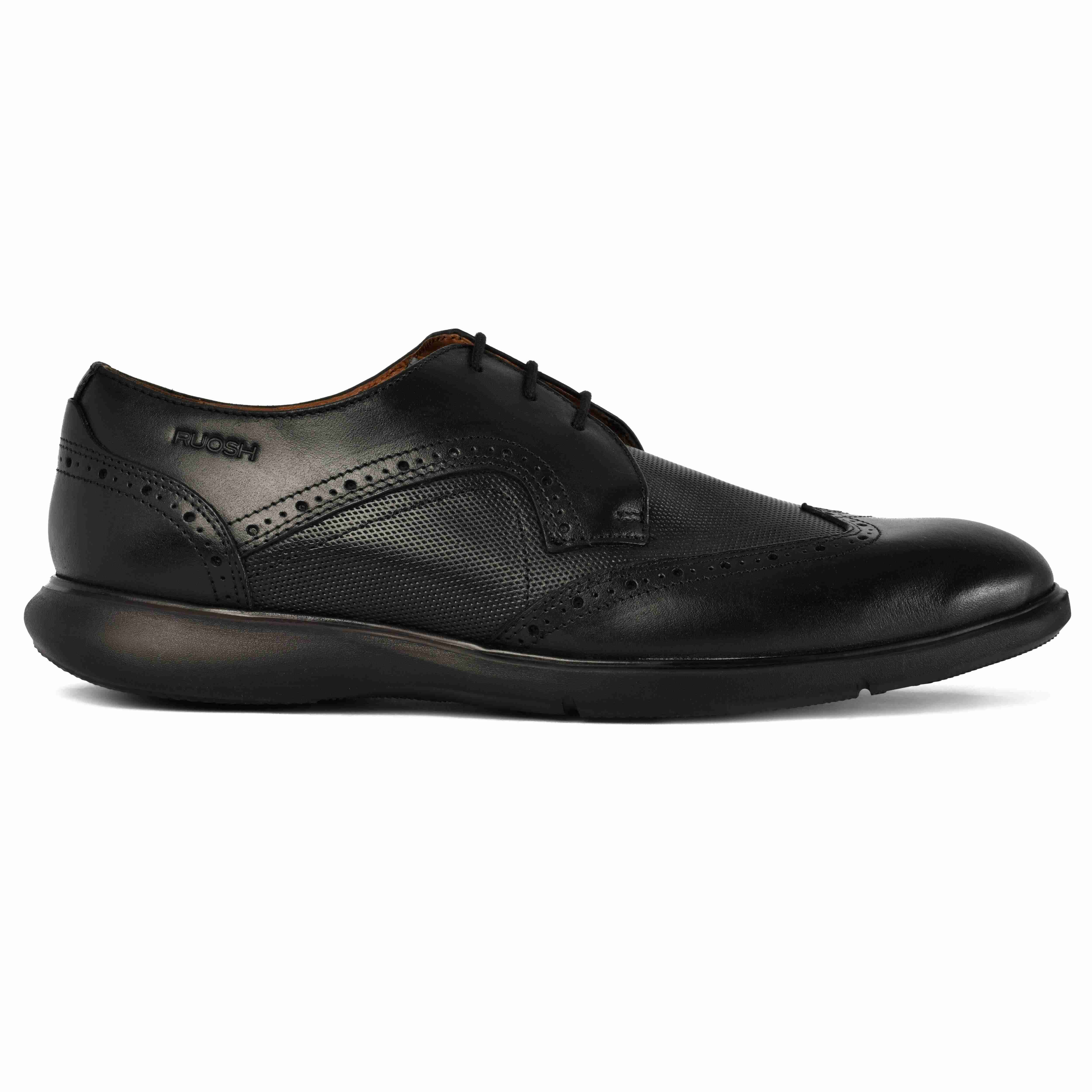 The Hybrid Ruosh Men Black Wingtip Lace-Up