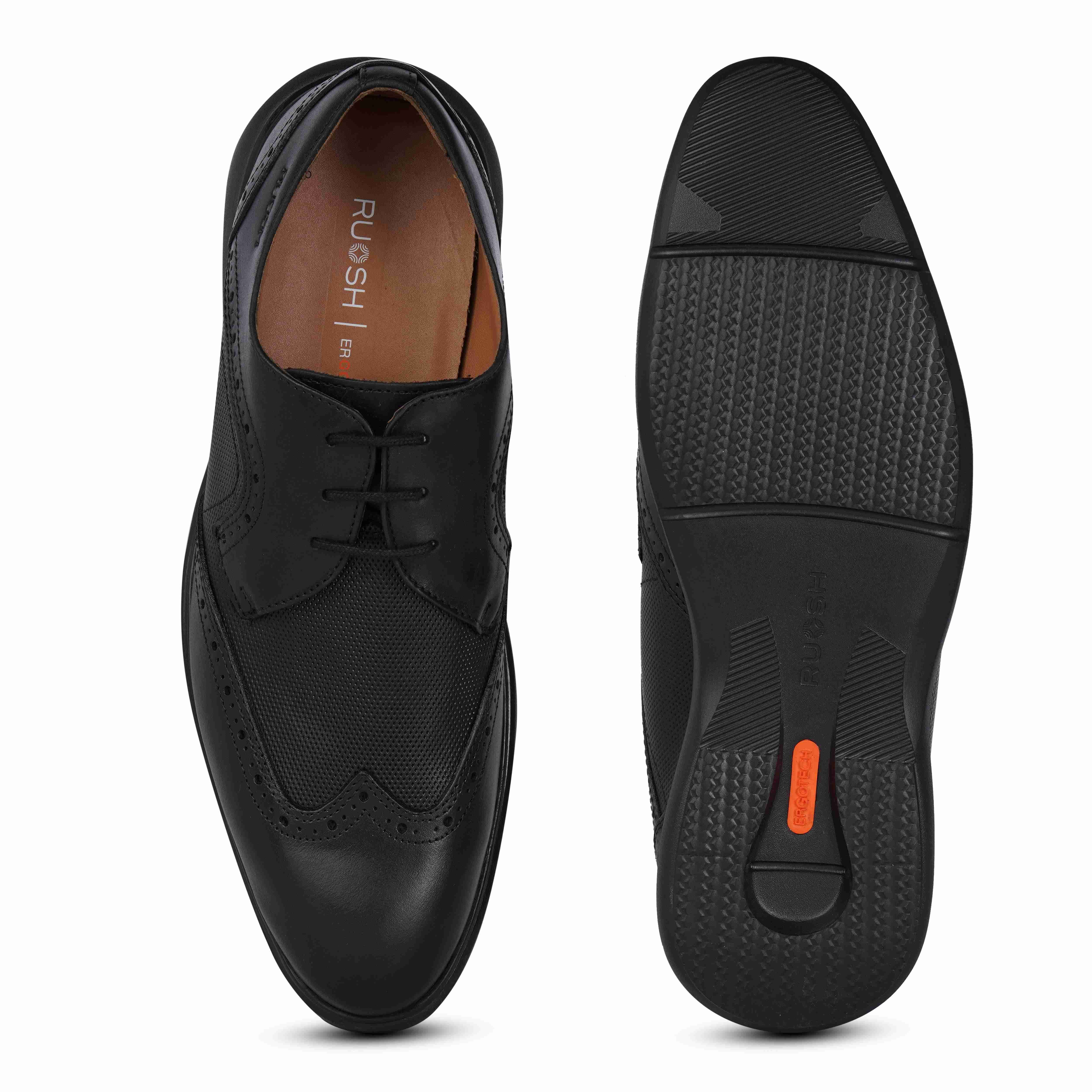 The Hybrid Ruosh Men Black Wingtip Lace-Up