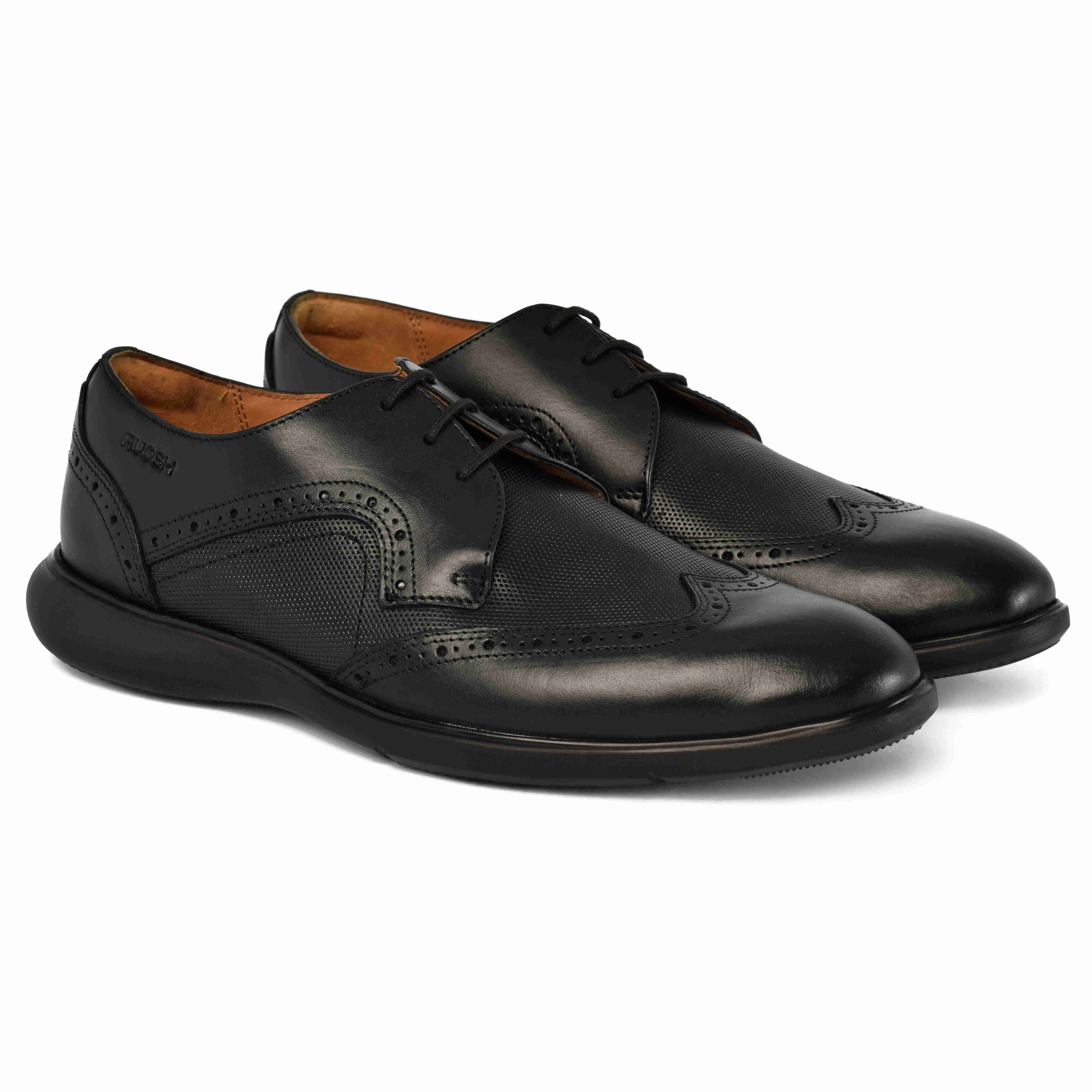 The Hybrid Ruosh Men Black Wingtip Lace-Up