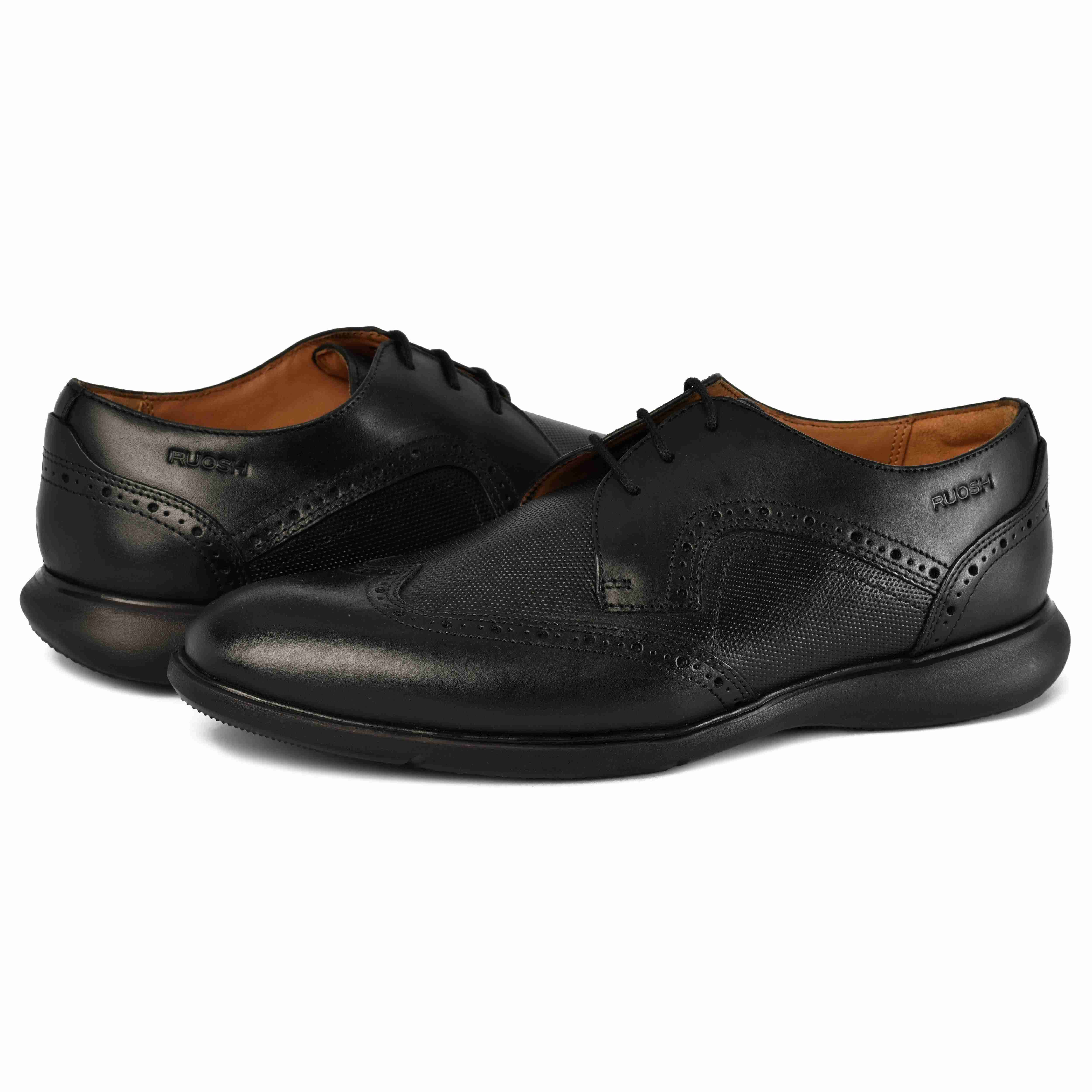The Hybrid Ruosh Men Black Wingtip Lace-Up