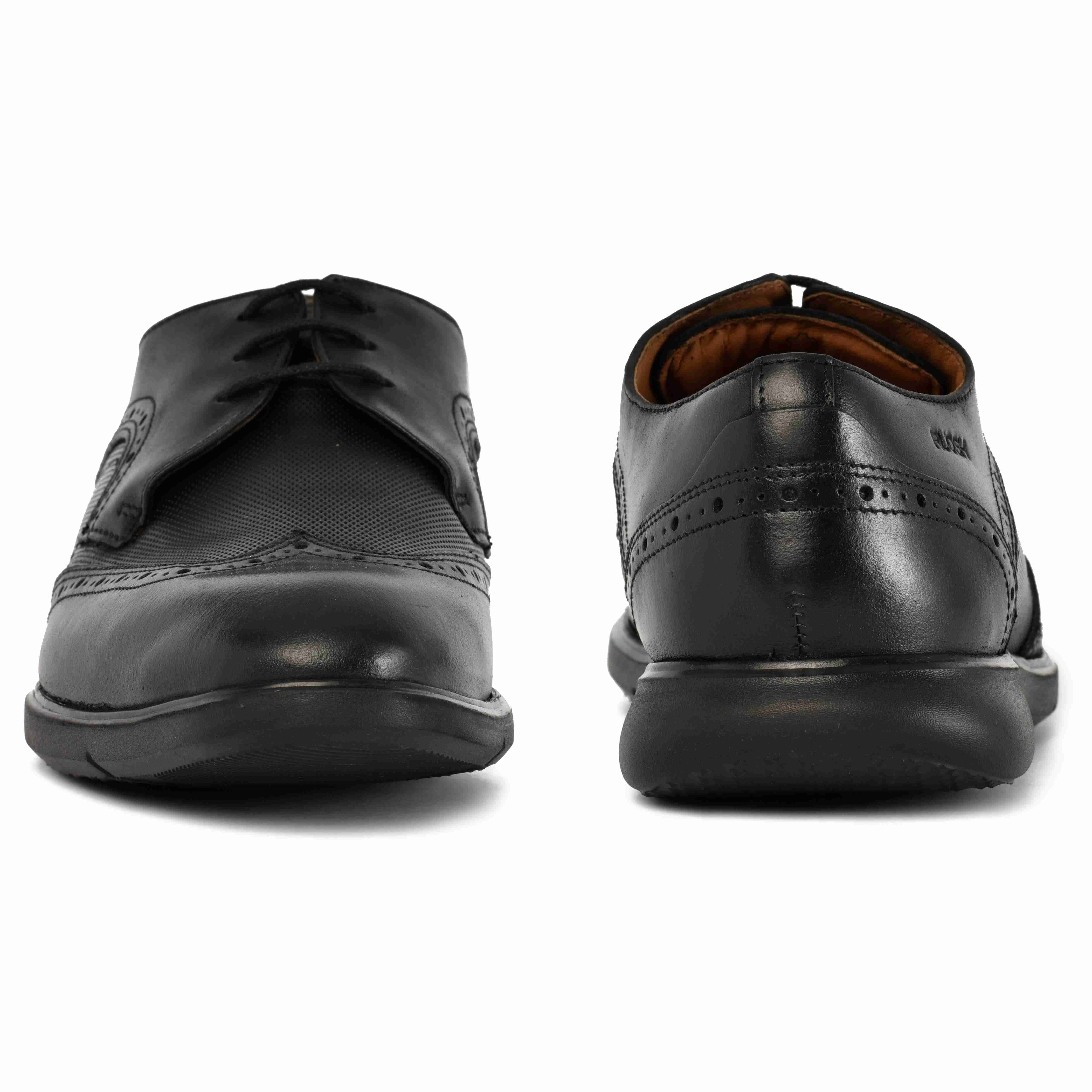 The Hybrid Ruosh Men Black Wingtip Lace-Up