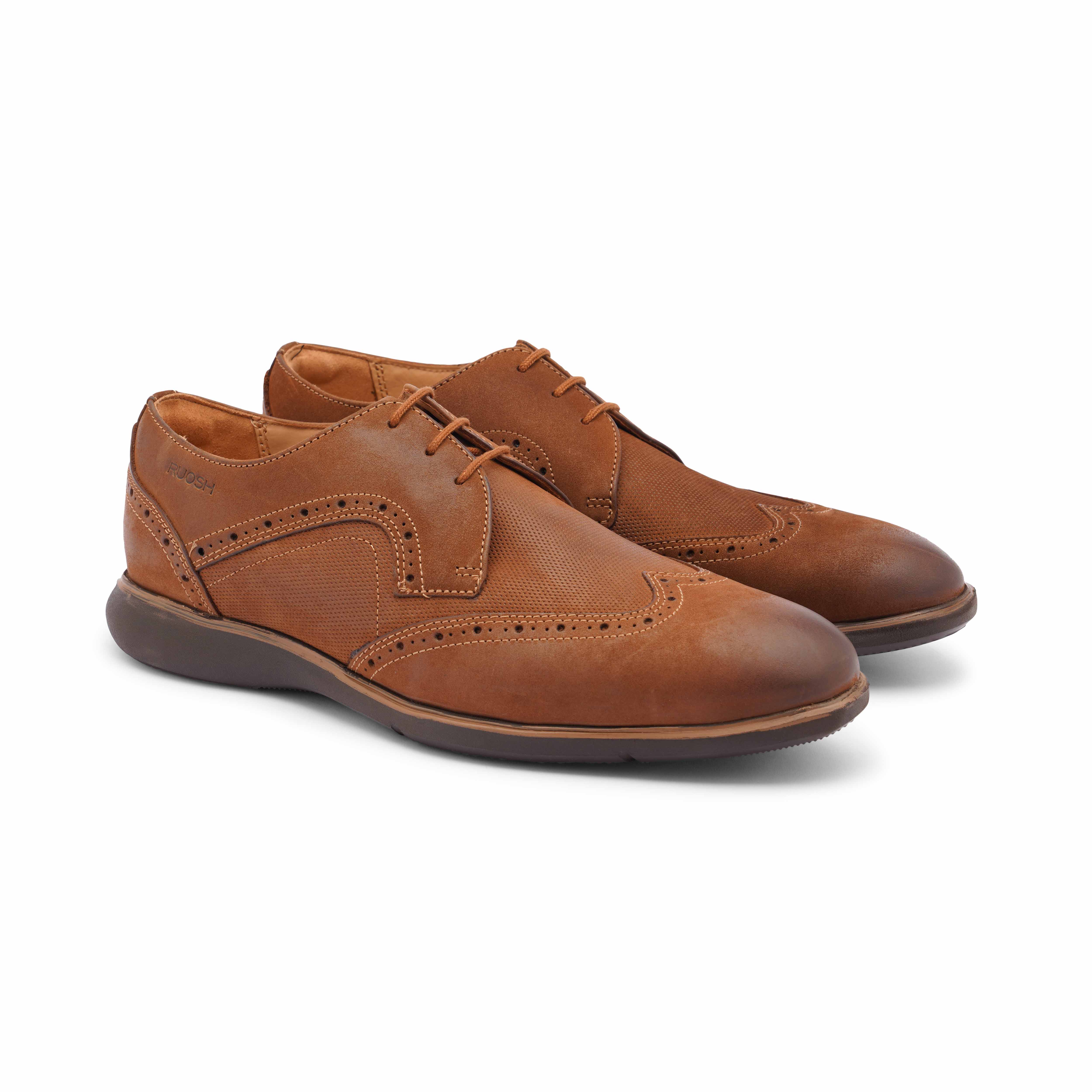 The Hybrid Ruosh Men Tan Wingtip Lace-Up