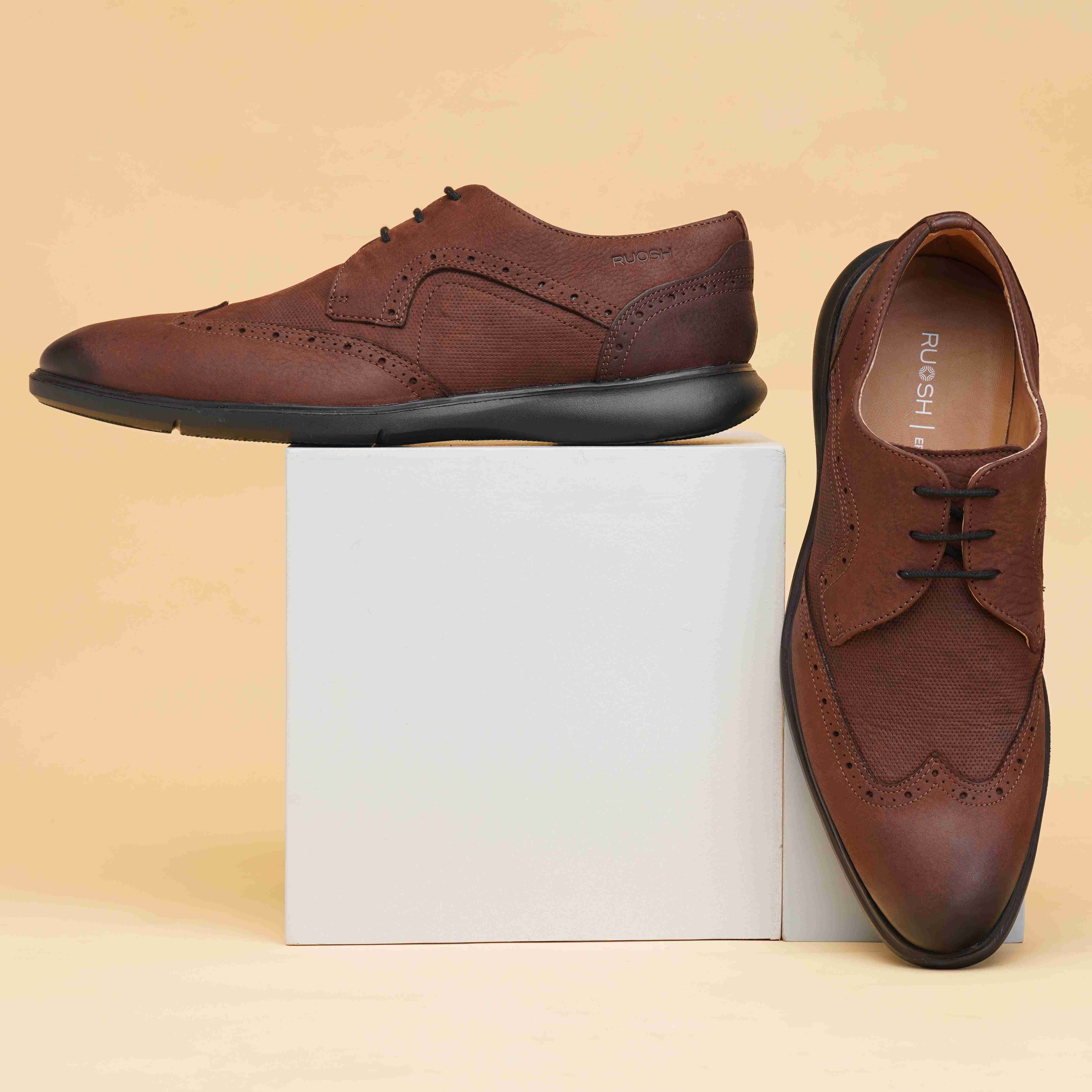 The Hybrid Ruosh Men Burgundy Wingtip Lace-Up