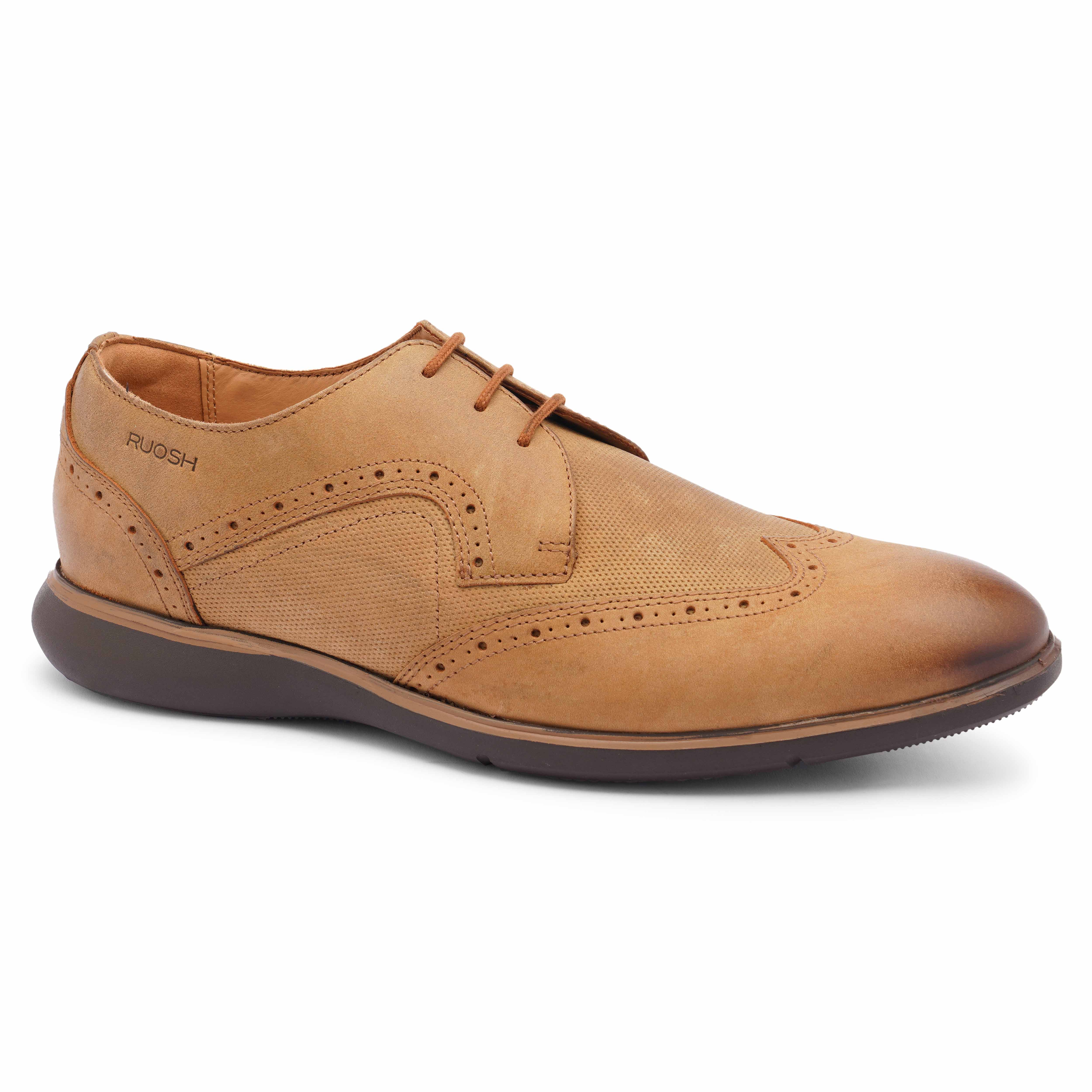 The Hybrid Ruosh Men Tan Wingtip Lace-Up