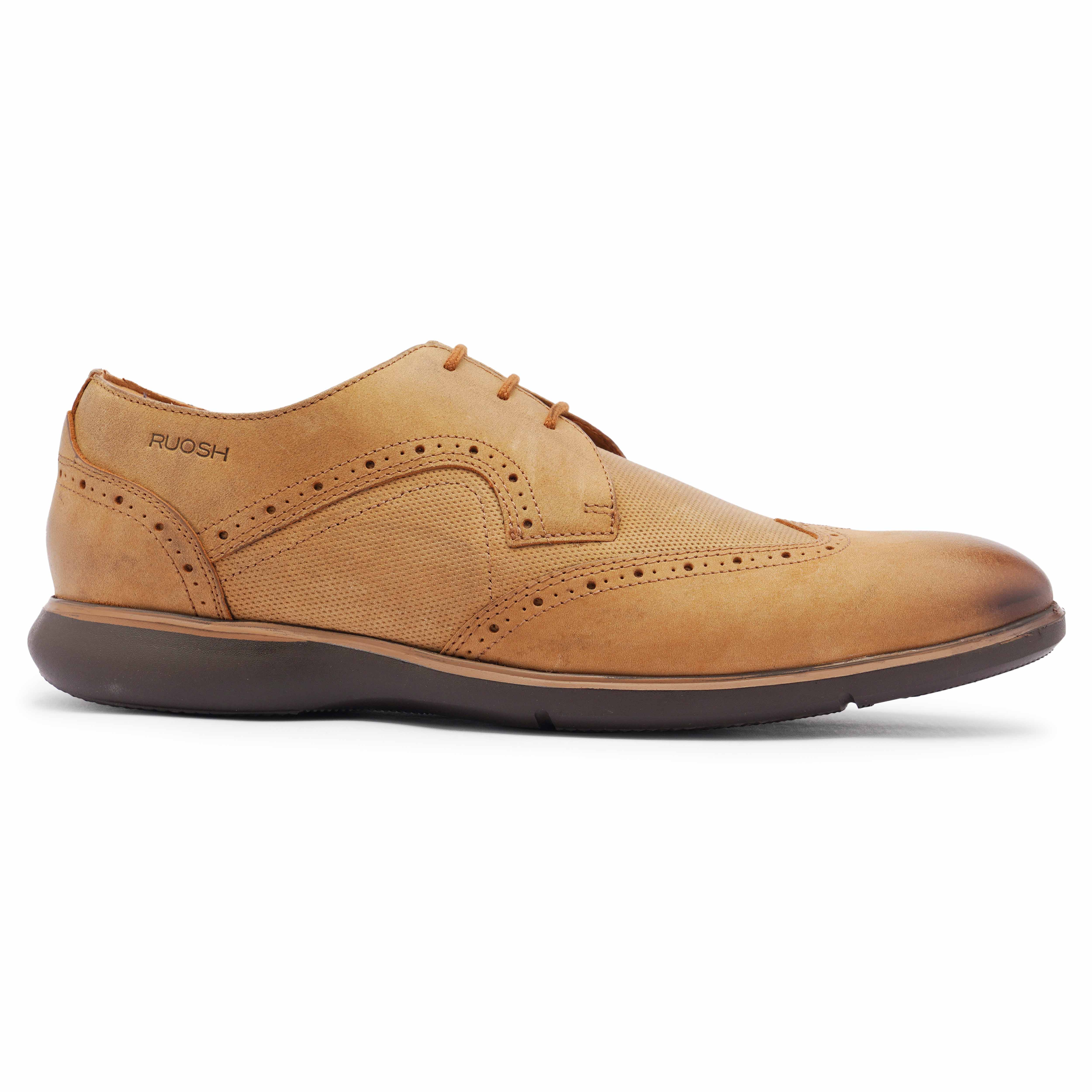 The Hybrid Ruosh Men Tan Wingtip Lace-Up
