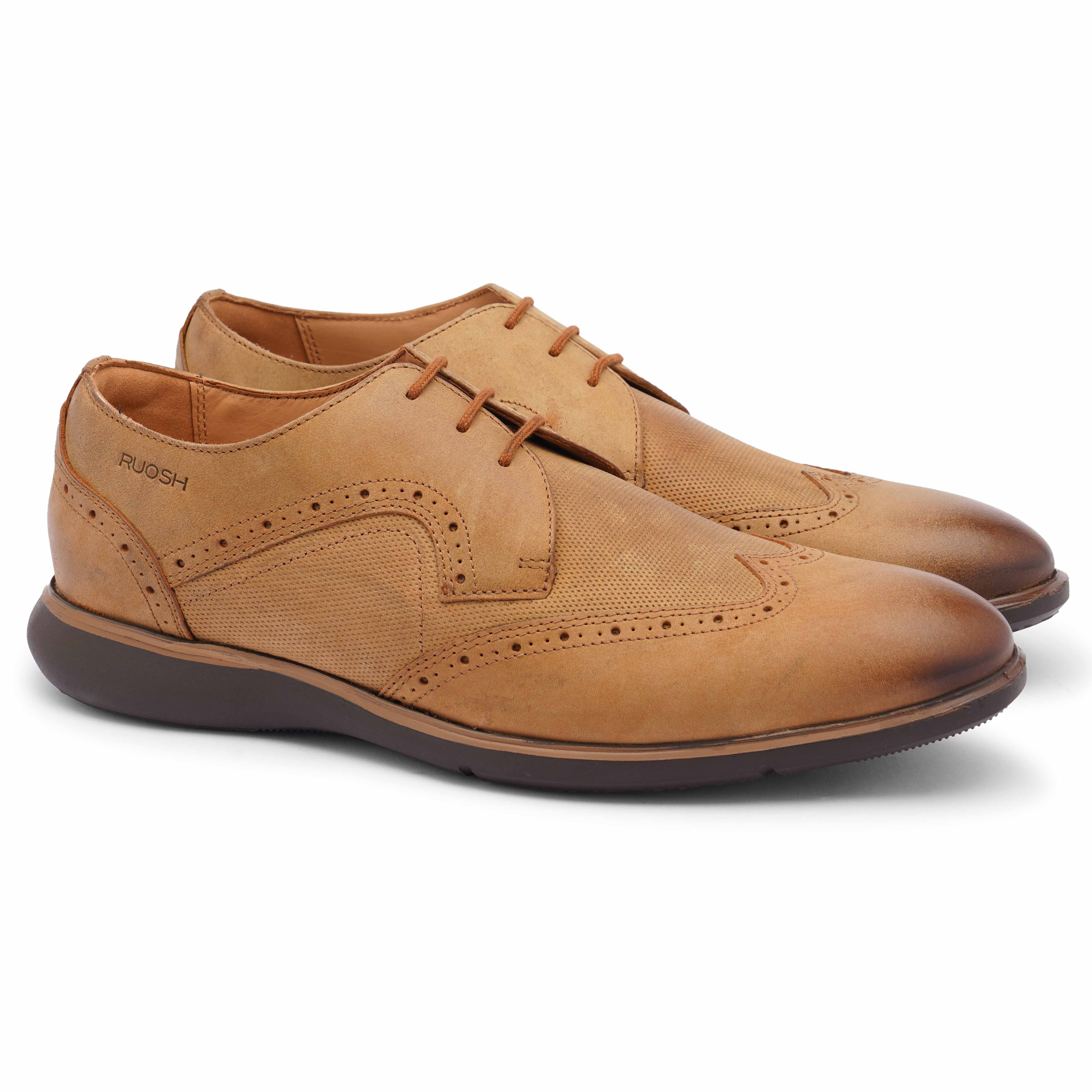 The Hybrid Ruosh Men Tan Wingtip Lace-Up