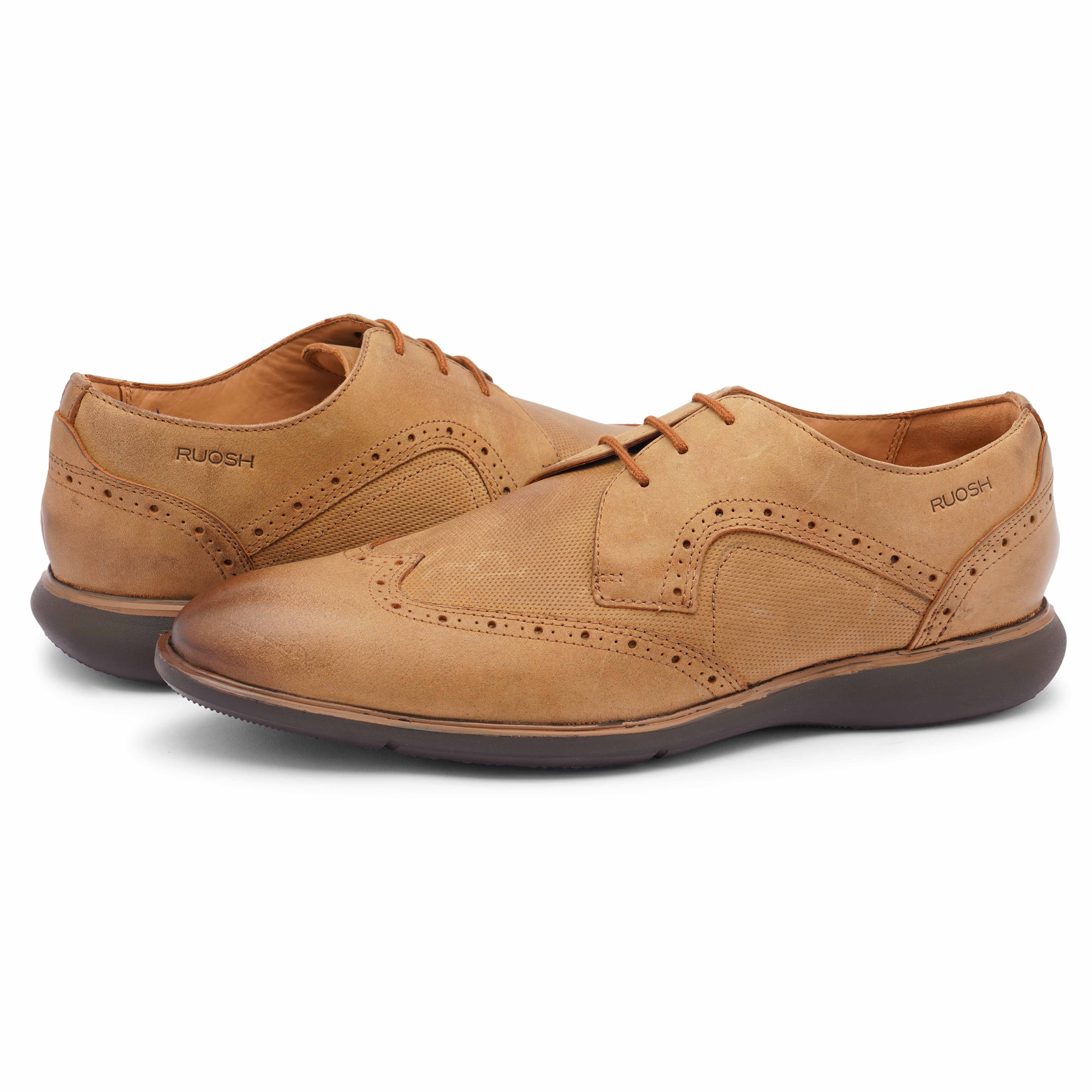 The Hybrid Ruosh Men Tan Wingtip Lace-Up