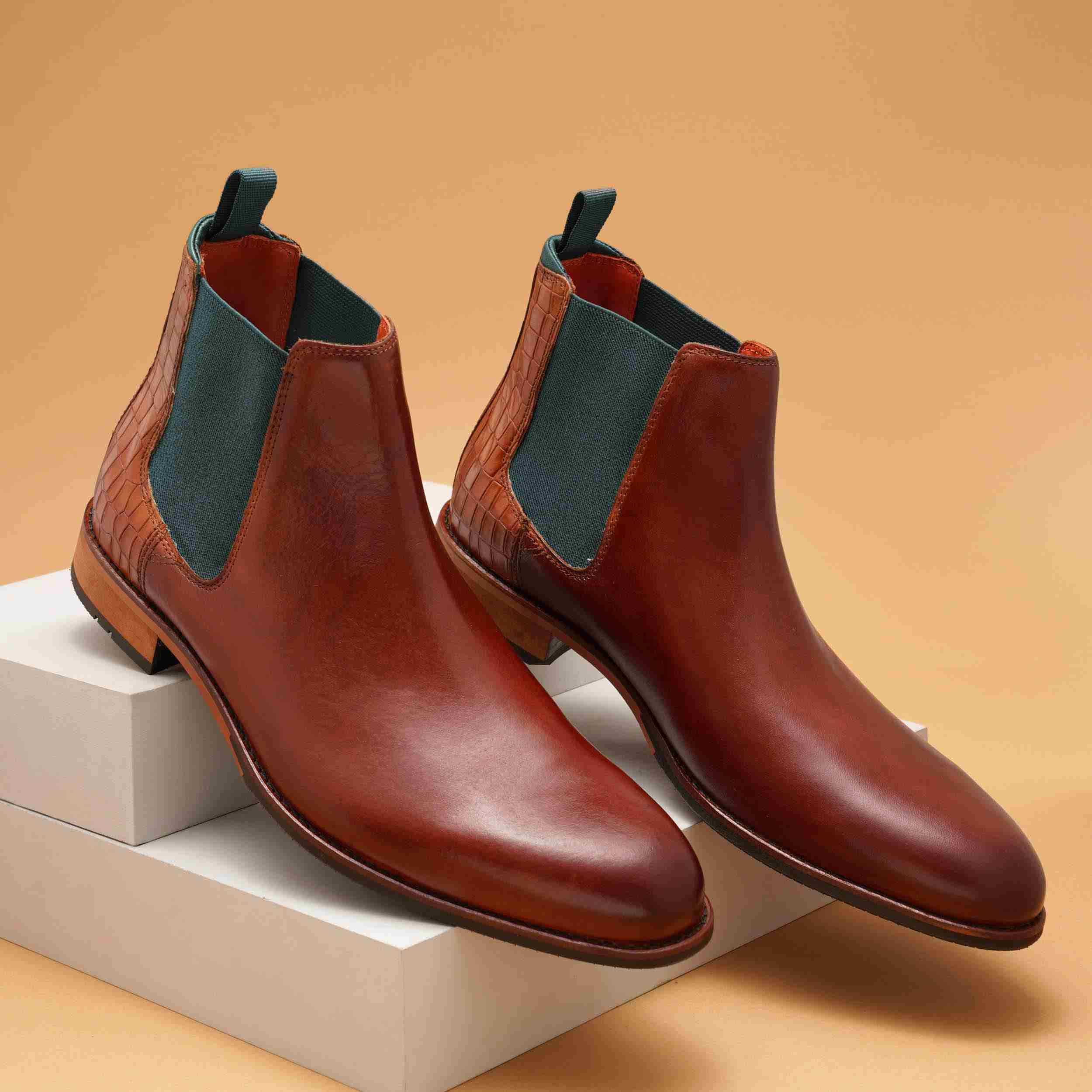 The Saul Ruosh Men Tan Formal Chelsea Boot