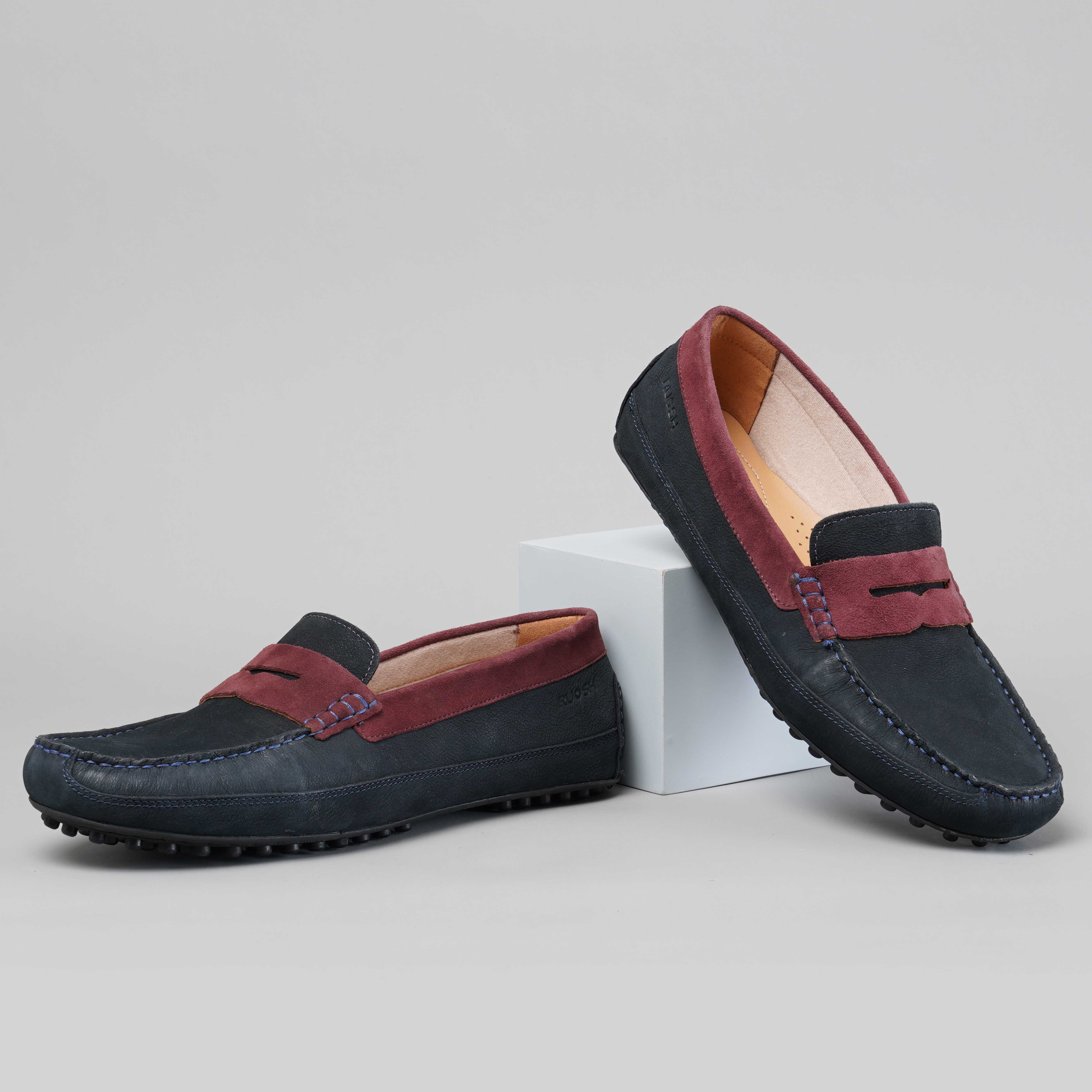 The Oman Ruosh Men Navy Nubuck Penny Loafer