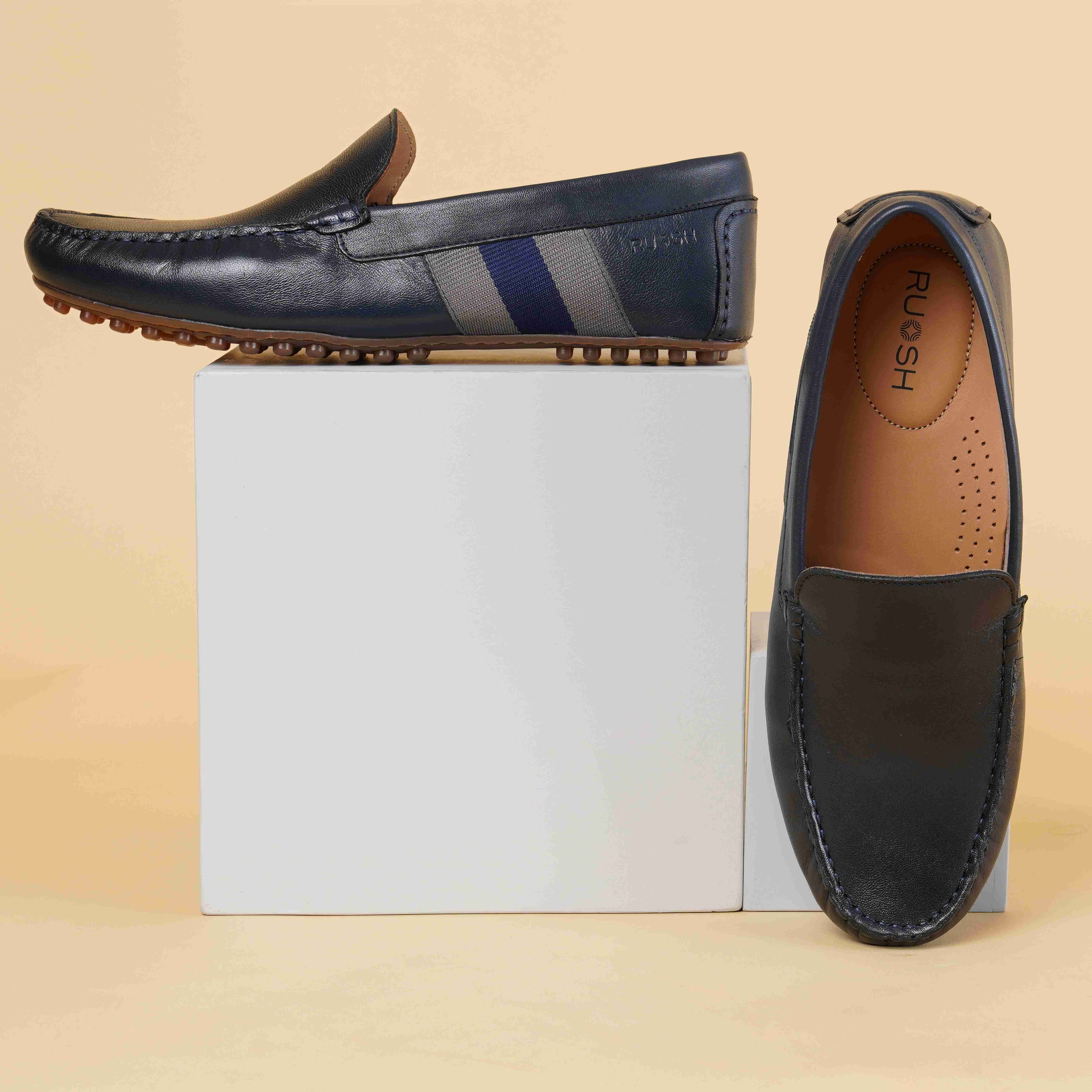The Oman Ruosh Men Navy Soft Leather Casual Loafer