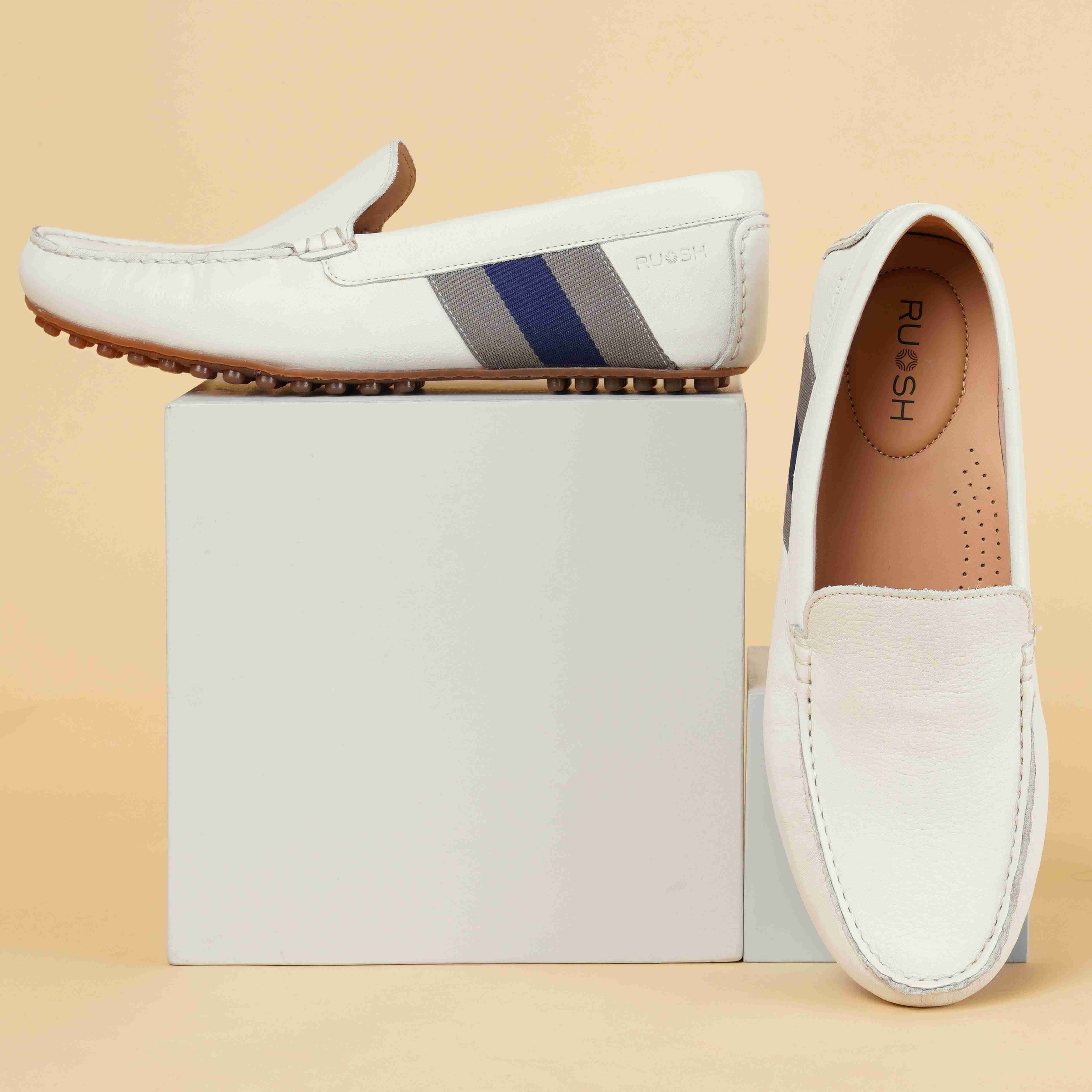 The Oman Ruosh Men White Soft Leather Casual Loafer