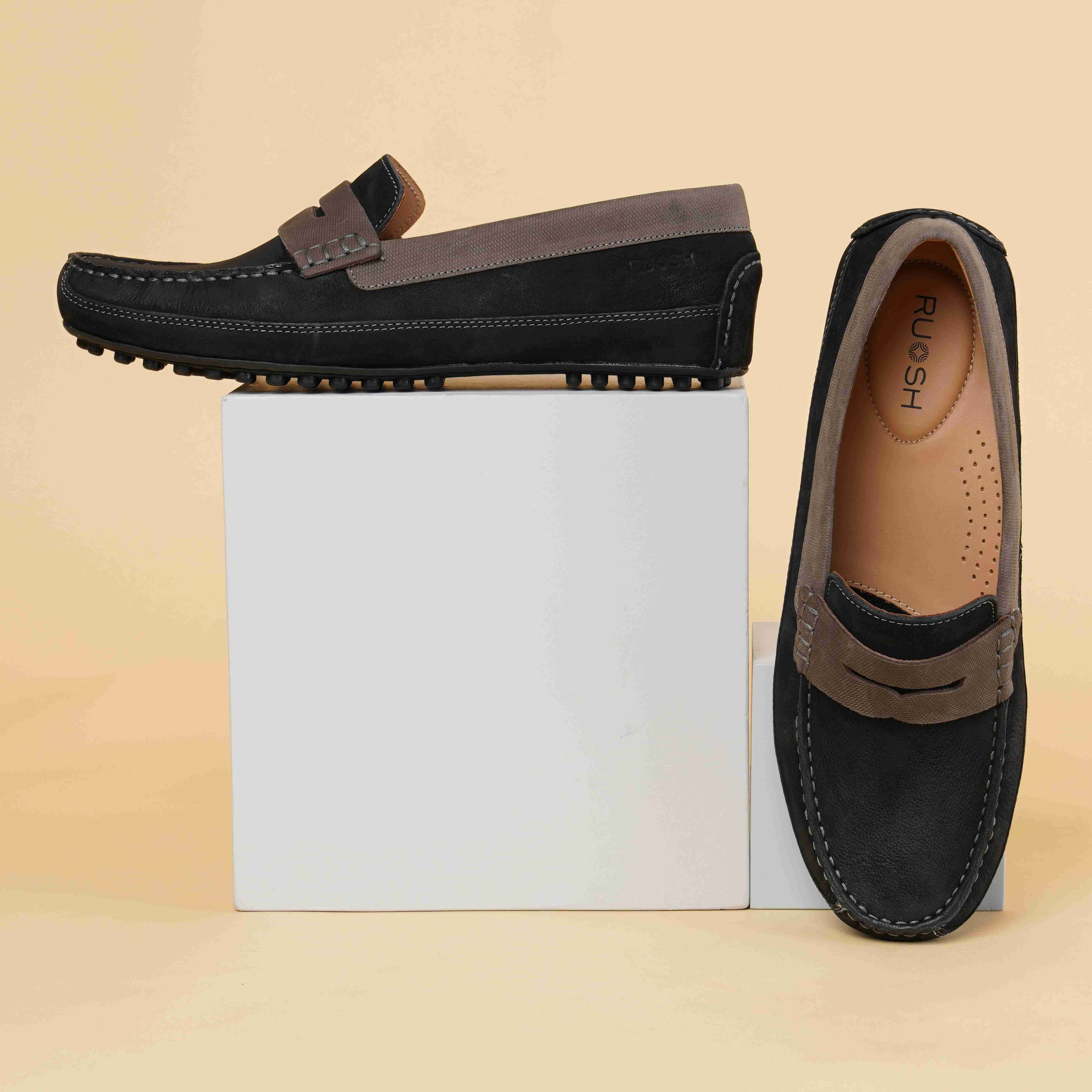 The Oman Ruosh Men Black Nubuck Penny Loafer