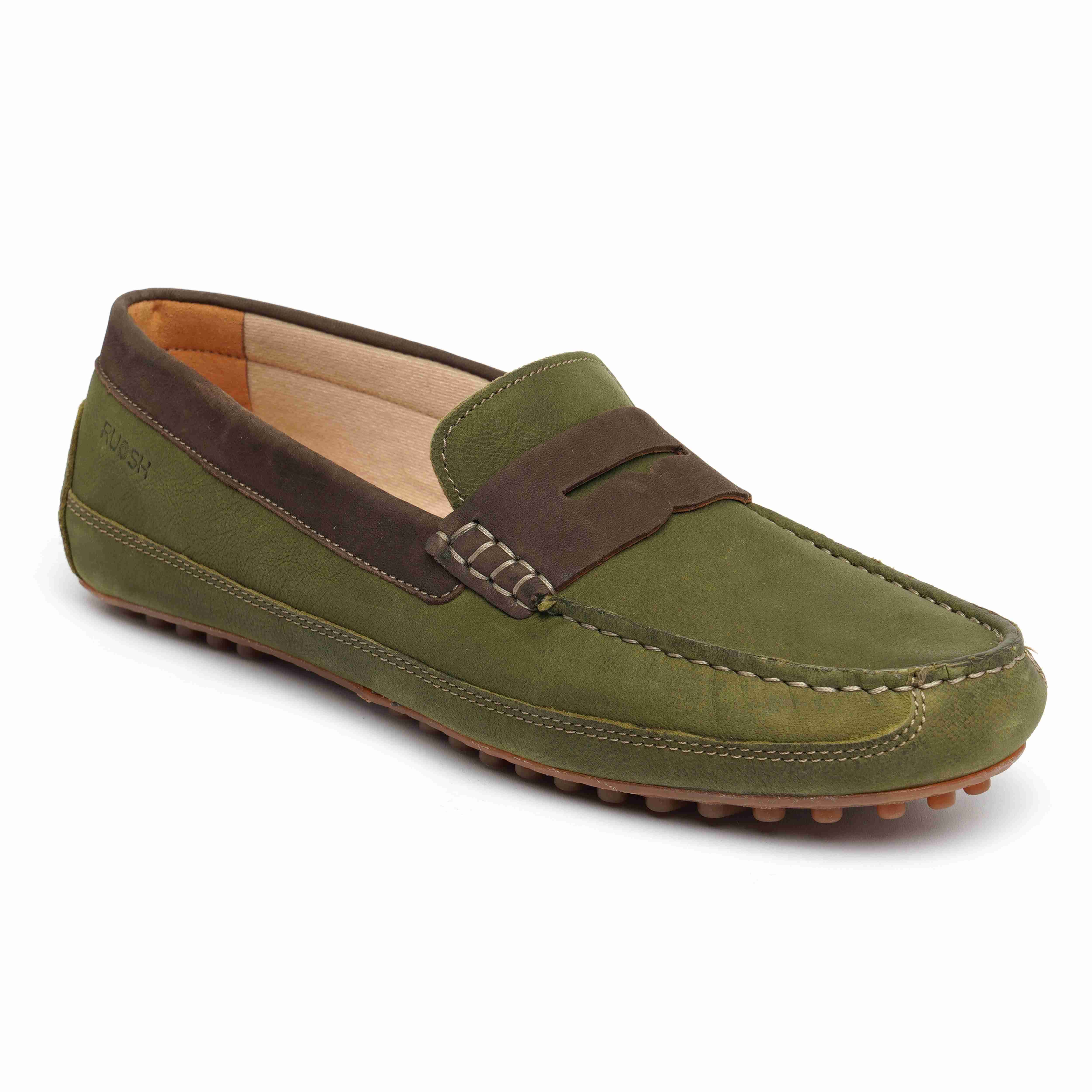 The Oman Ruosh Men Olive Green Nubuck Penny Loafer