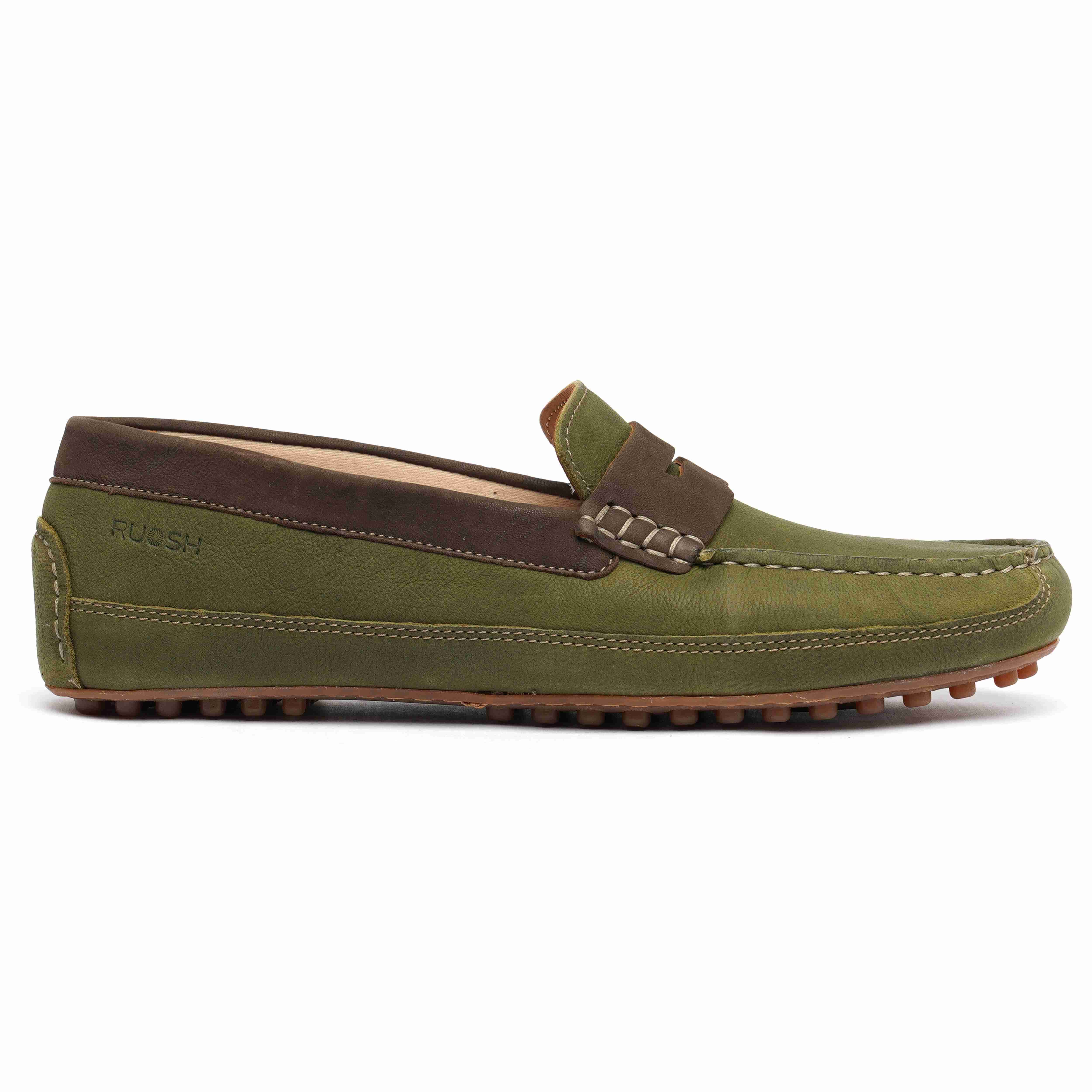 The Oman Ruosh Men Olive Green Nubuck Penny Loafer