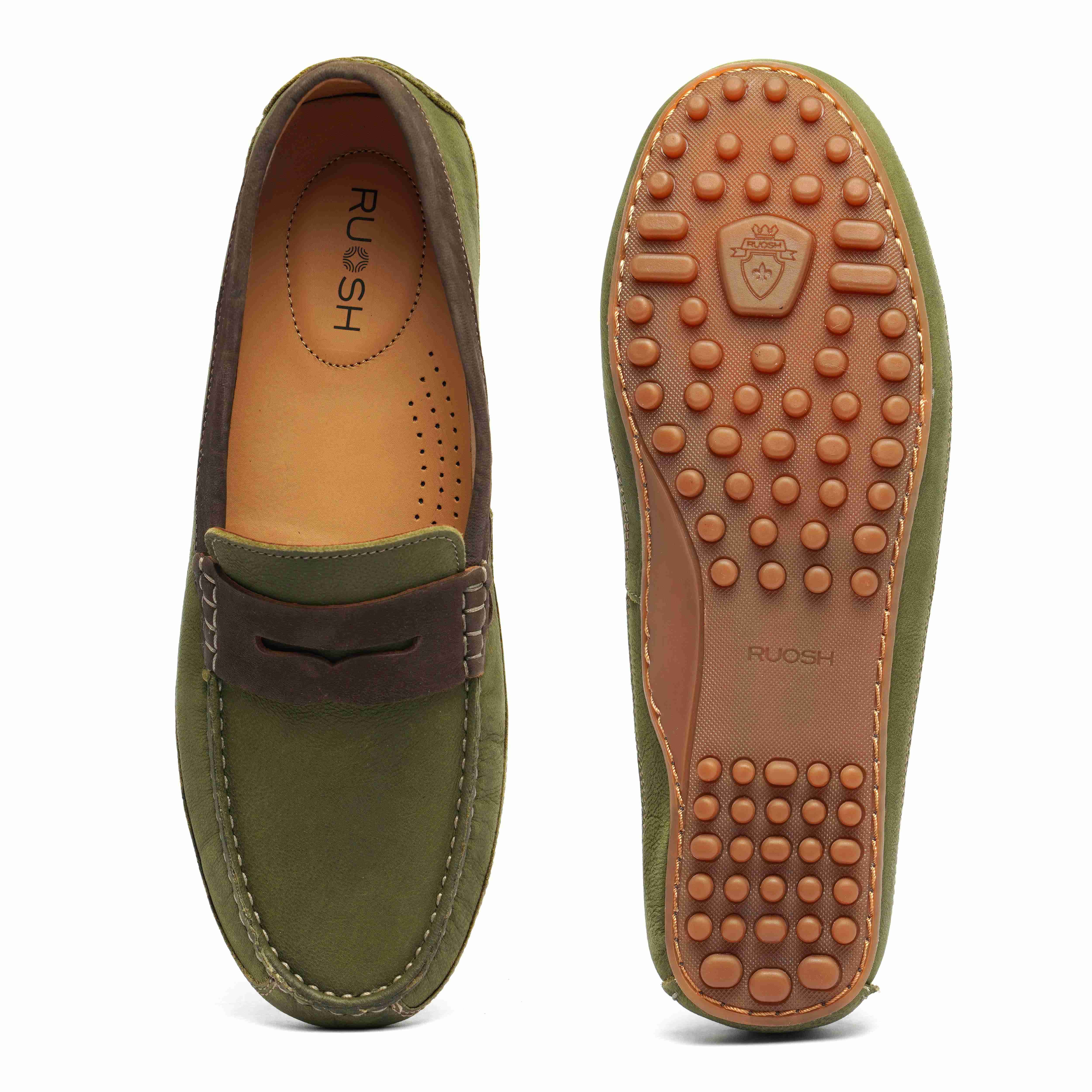 The Oman Ruosh Men Olive Green Nubuck Penny Loafer