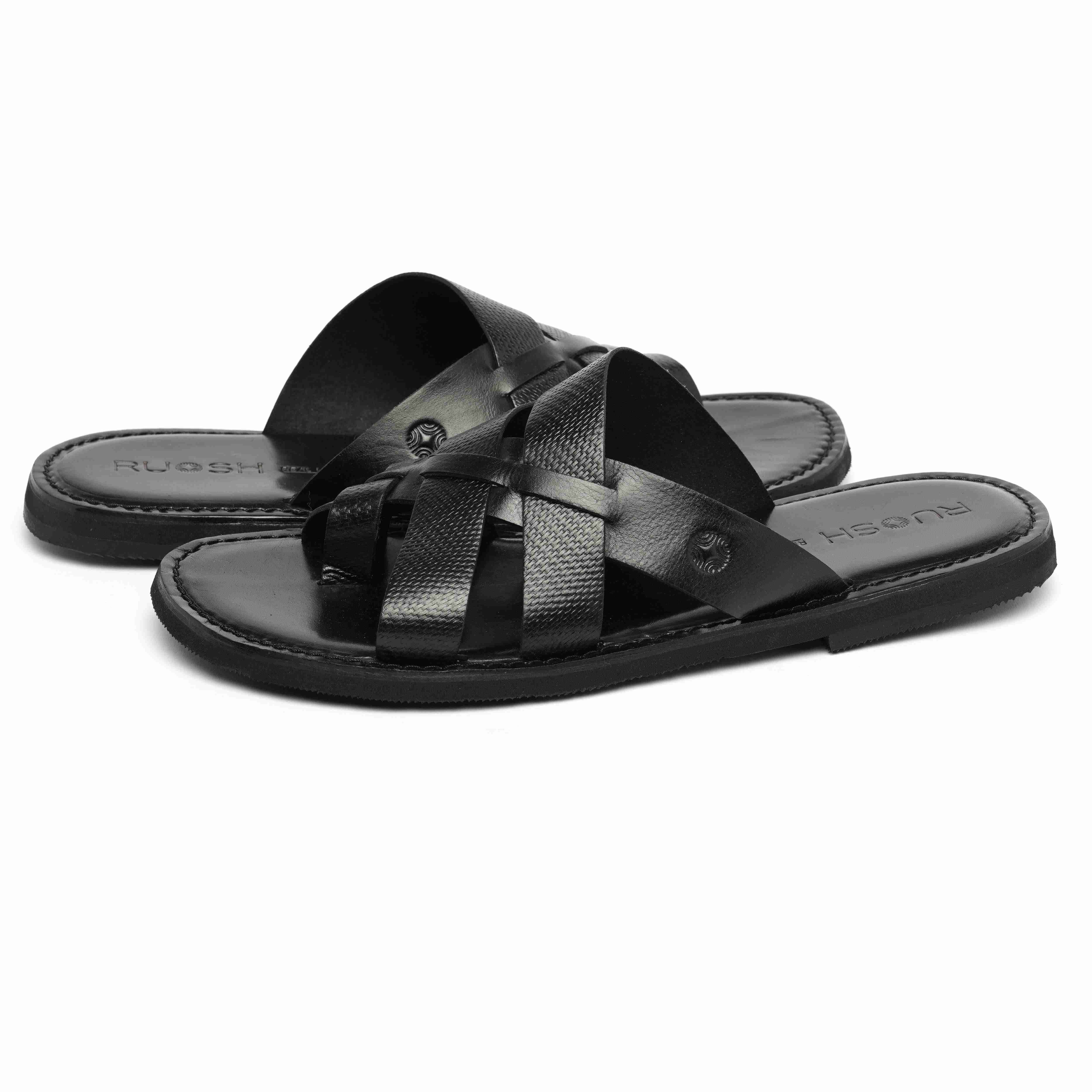 The Pisa Ruosh Men Black Cross Strap Slipper