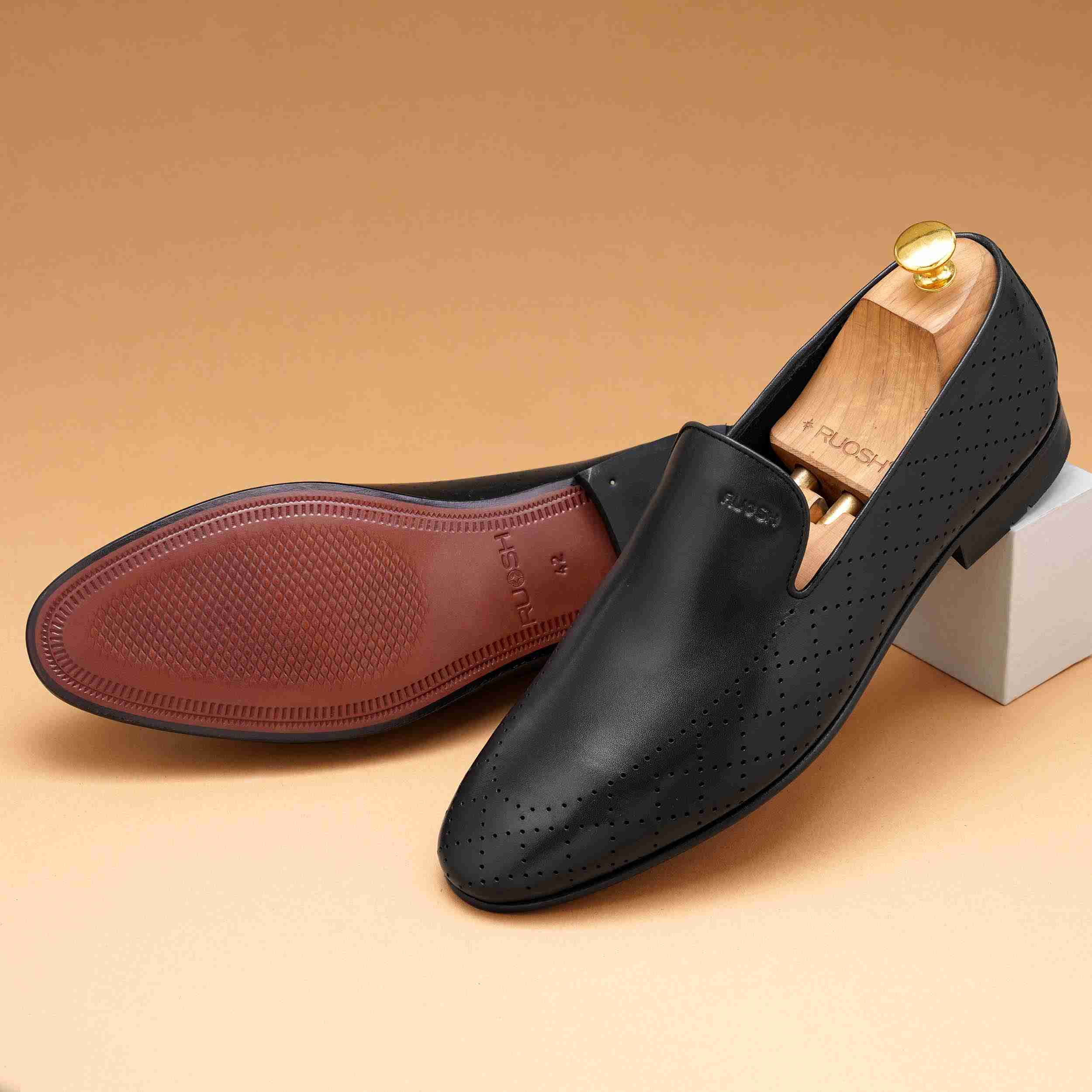 The Finn Black Men Occasion Perforated Slip On Ruosh