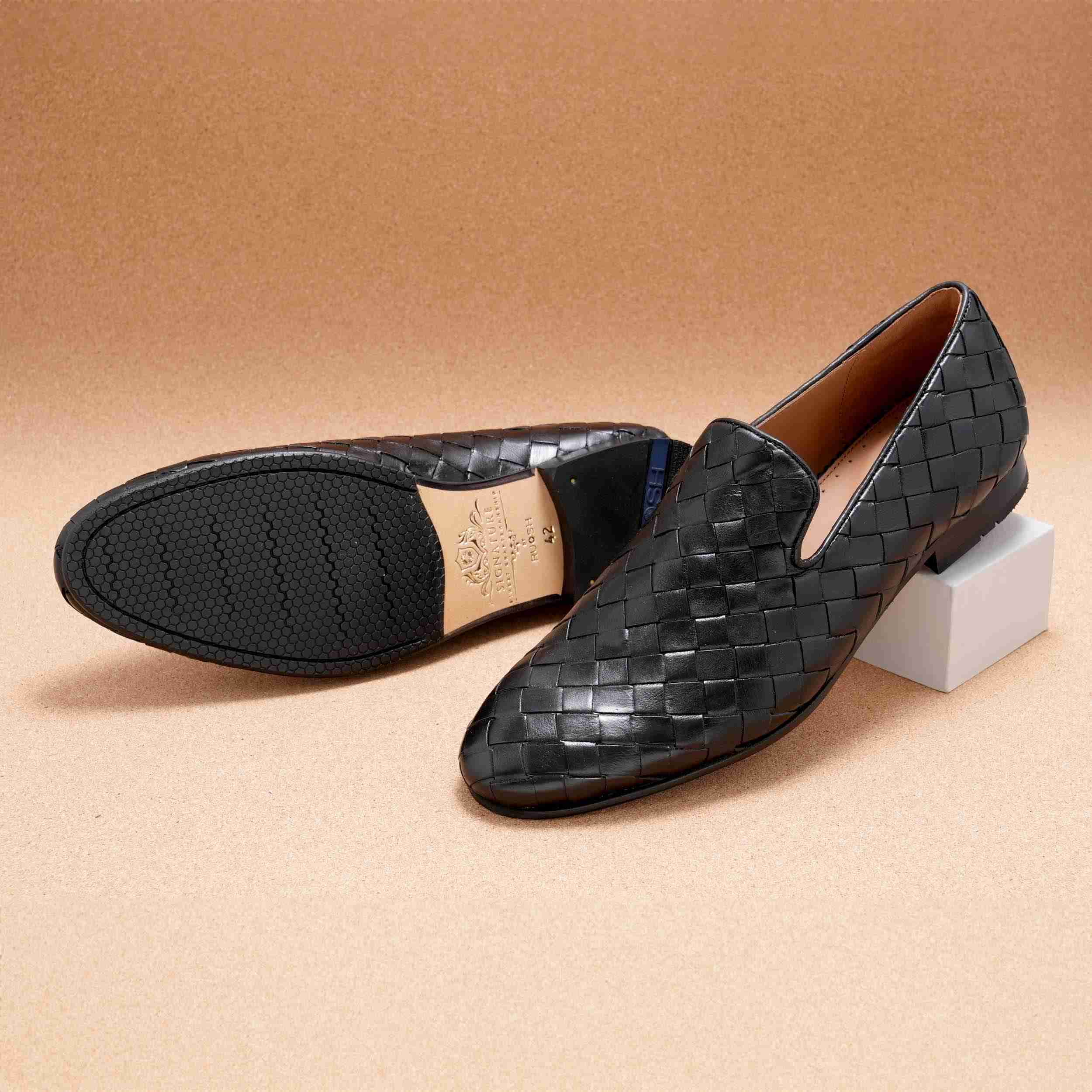 The Cusko Black Men Woven Occasion Slip-On Ruosh