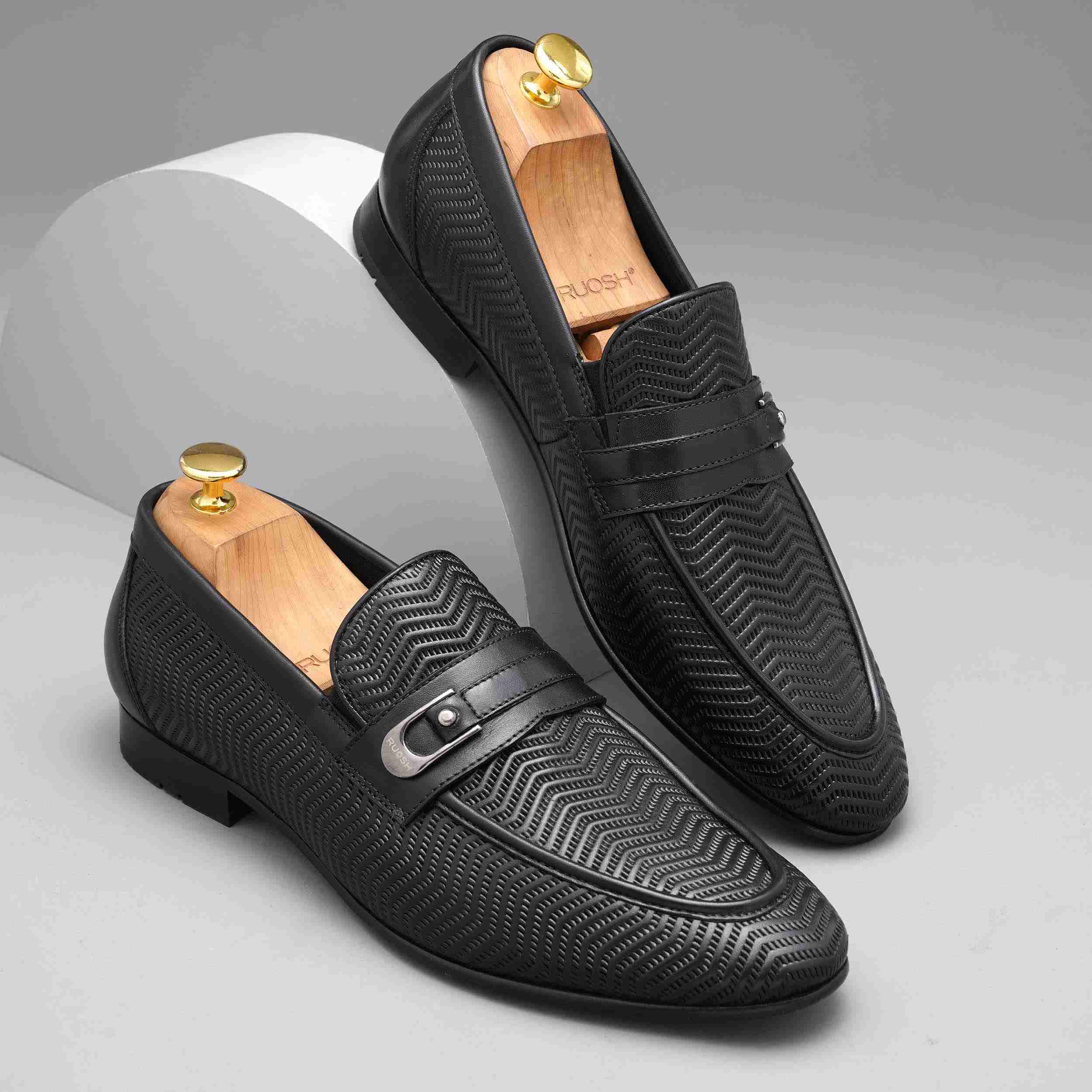The Duke Black Men Occasion Textured Slip On Ruosh