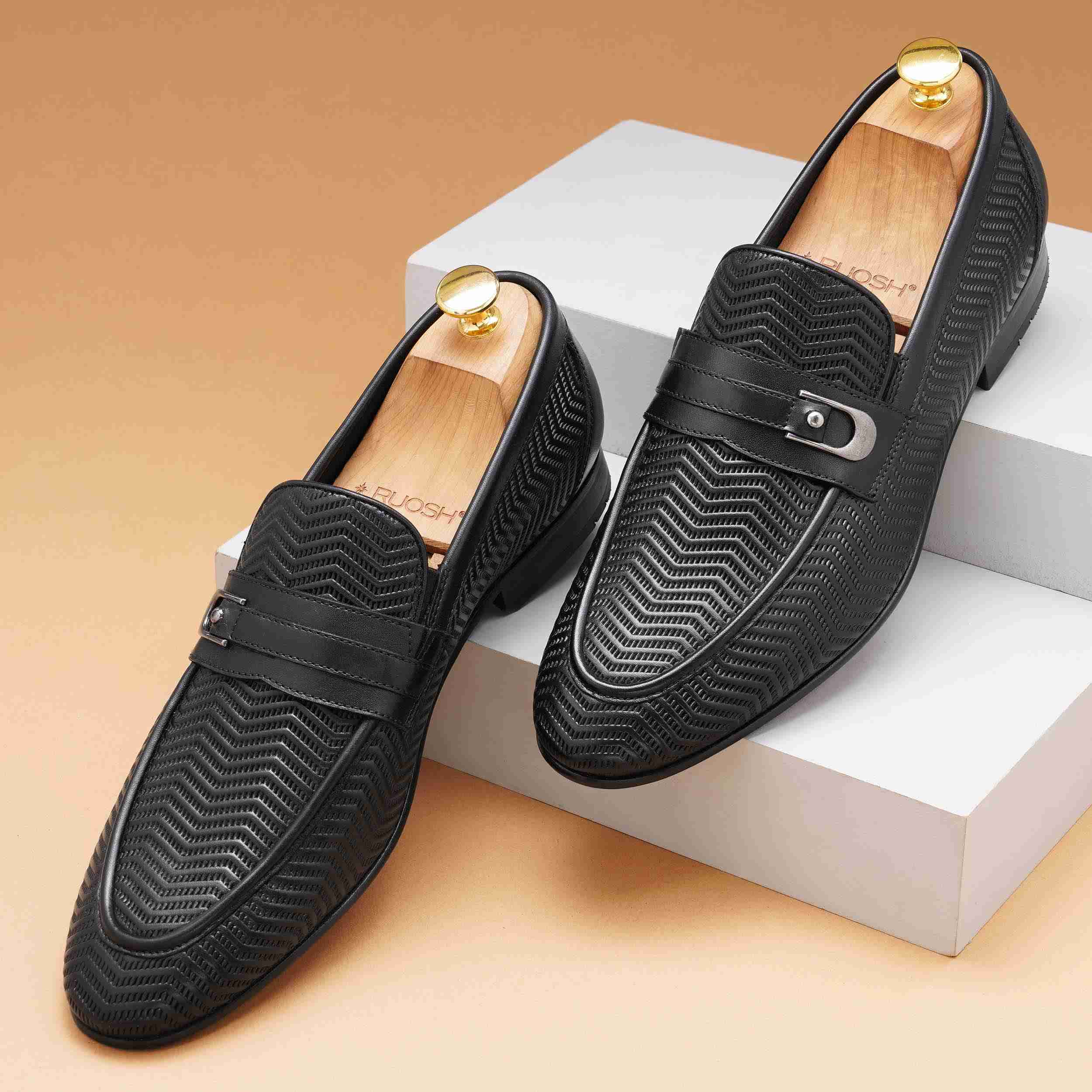 The Duke Black Men Occasion Textured Slip On Ruosh