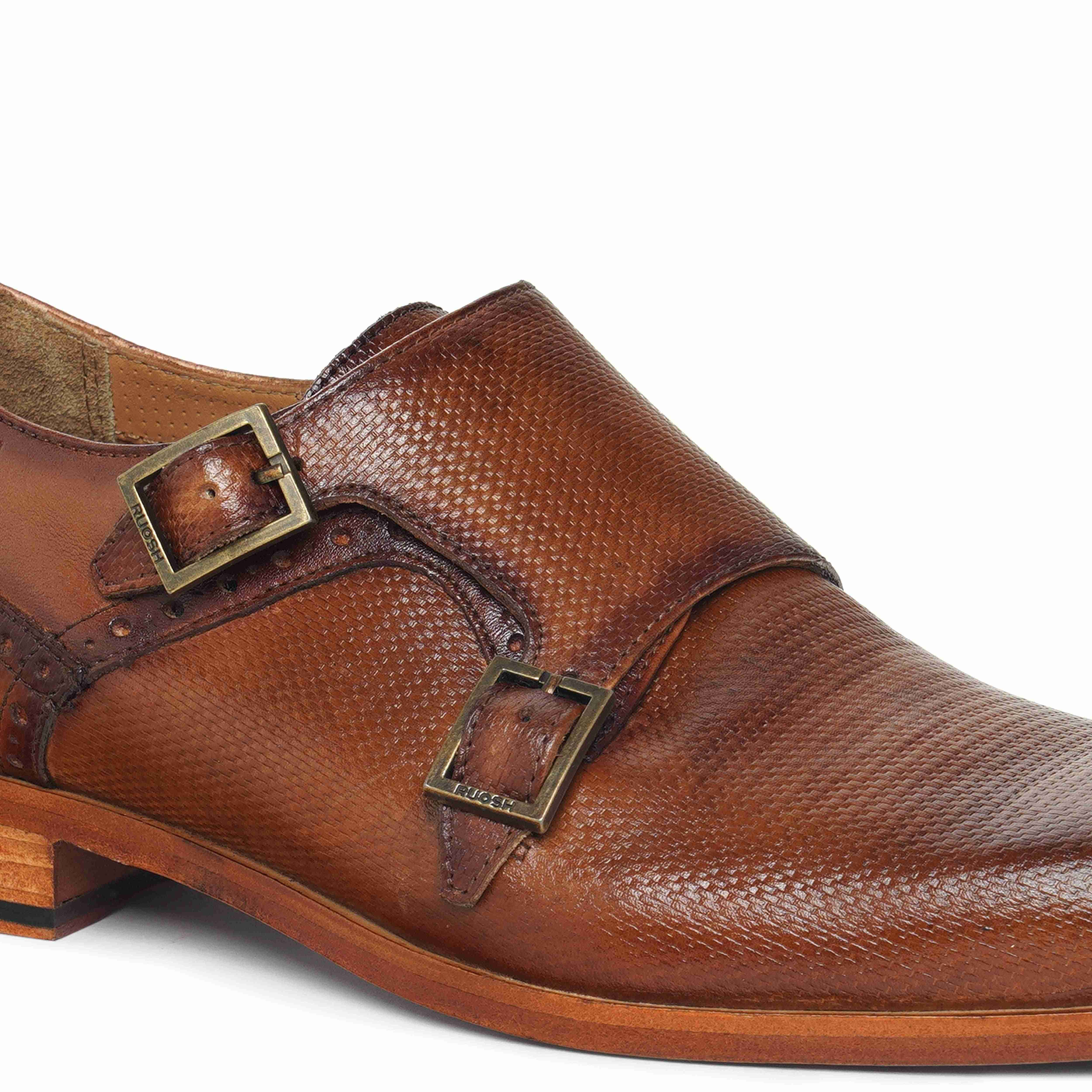 The King Ruosh Men Tan Formal Double Monk