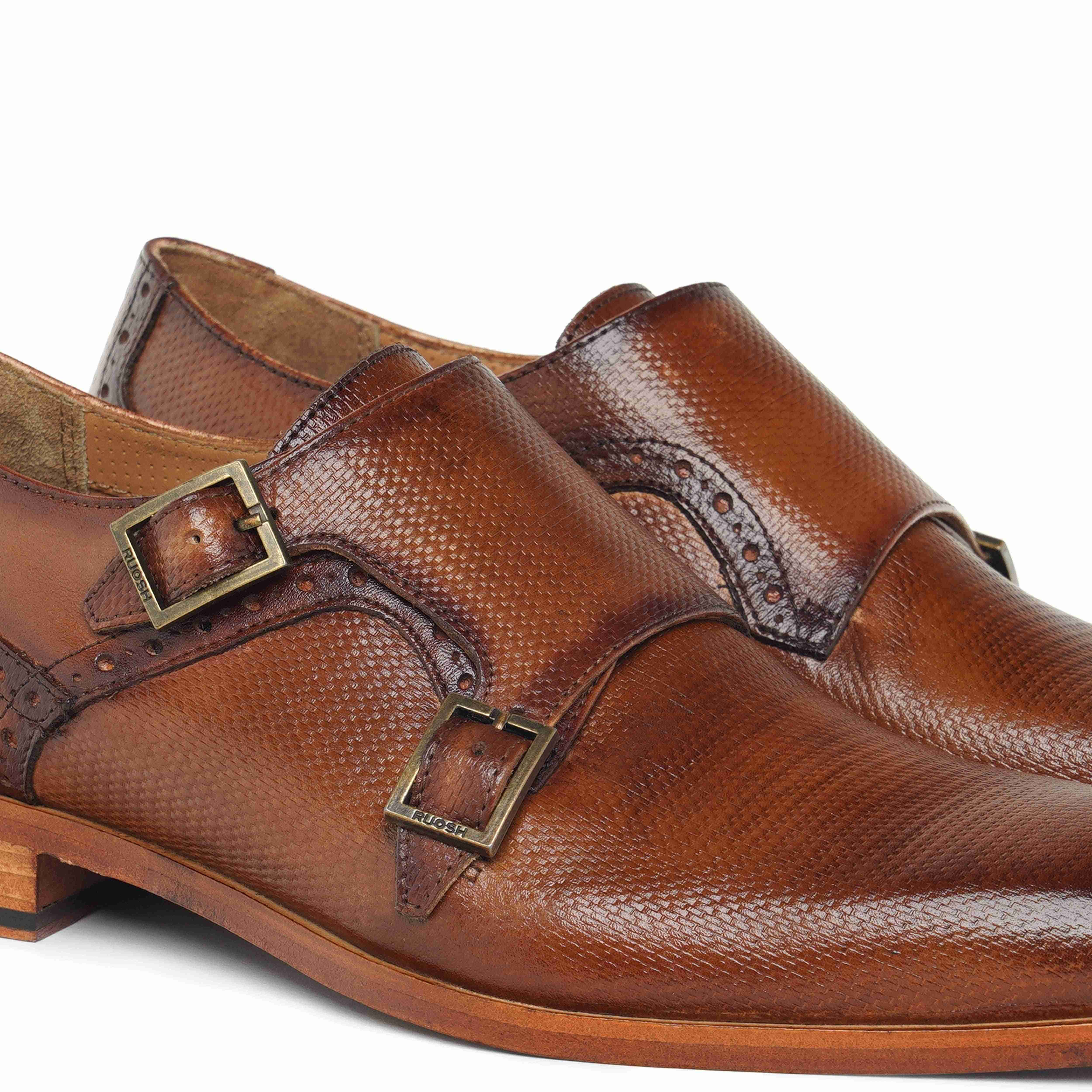 The King Ruosh Men Tan Formal Double Monk