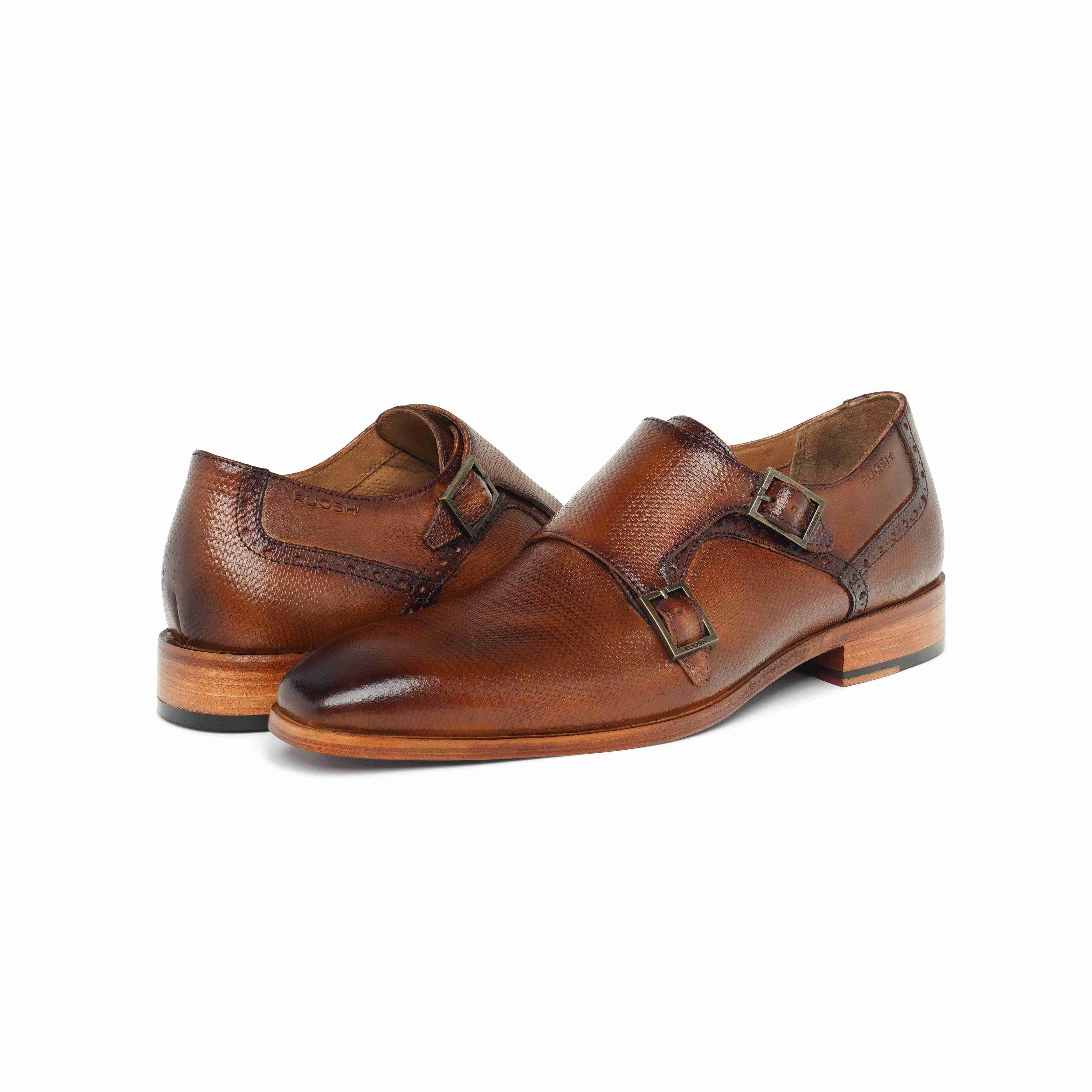 The King Ruosh Men Tan Formal Double Monk