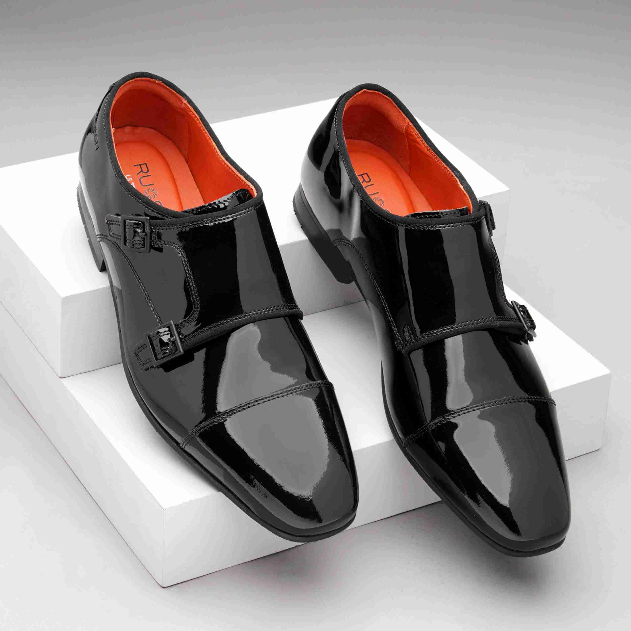The Dean Ruosh Men Black Glossy Patent Double Monk