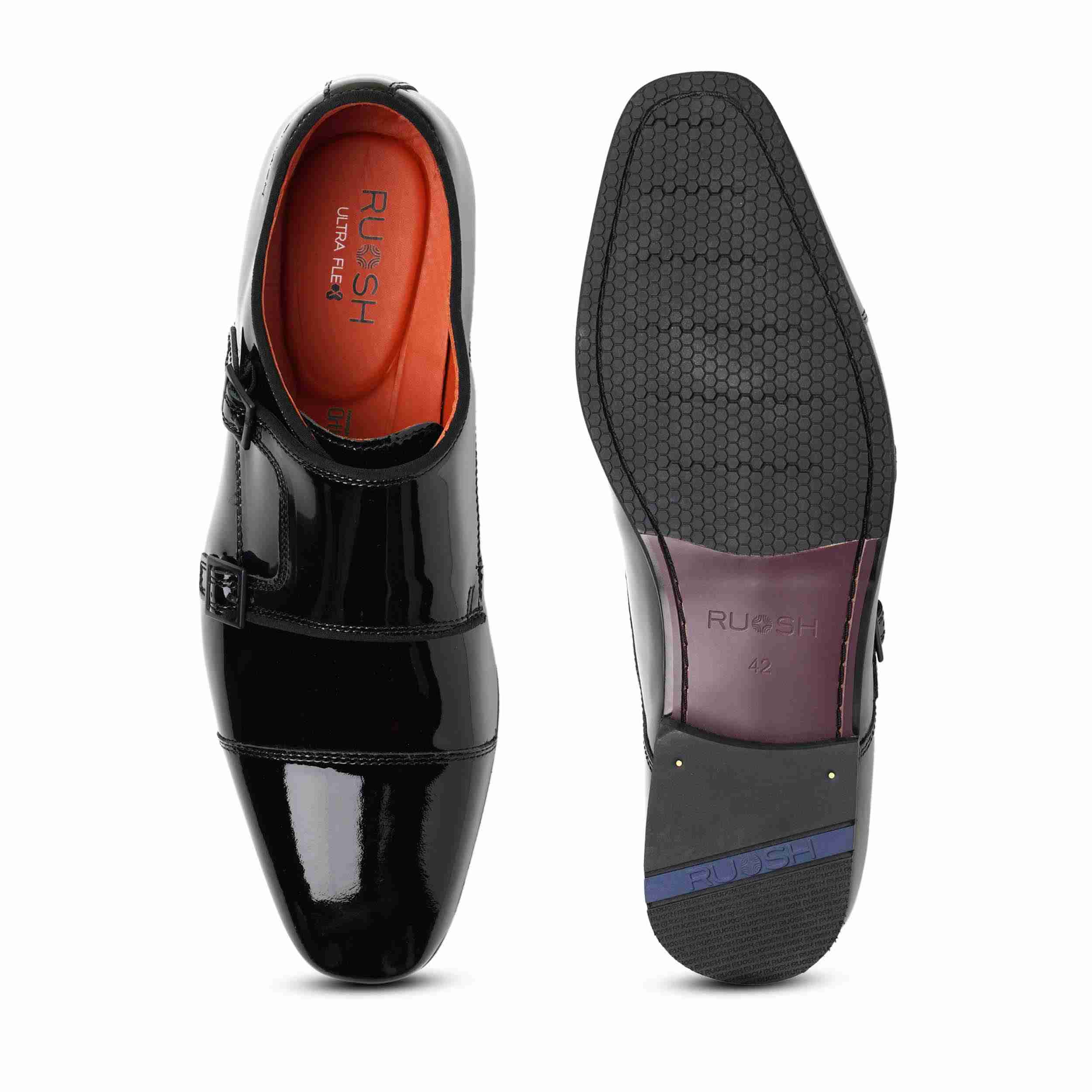 The Dean Ruosh Men Black Glossy Patent Double Monk