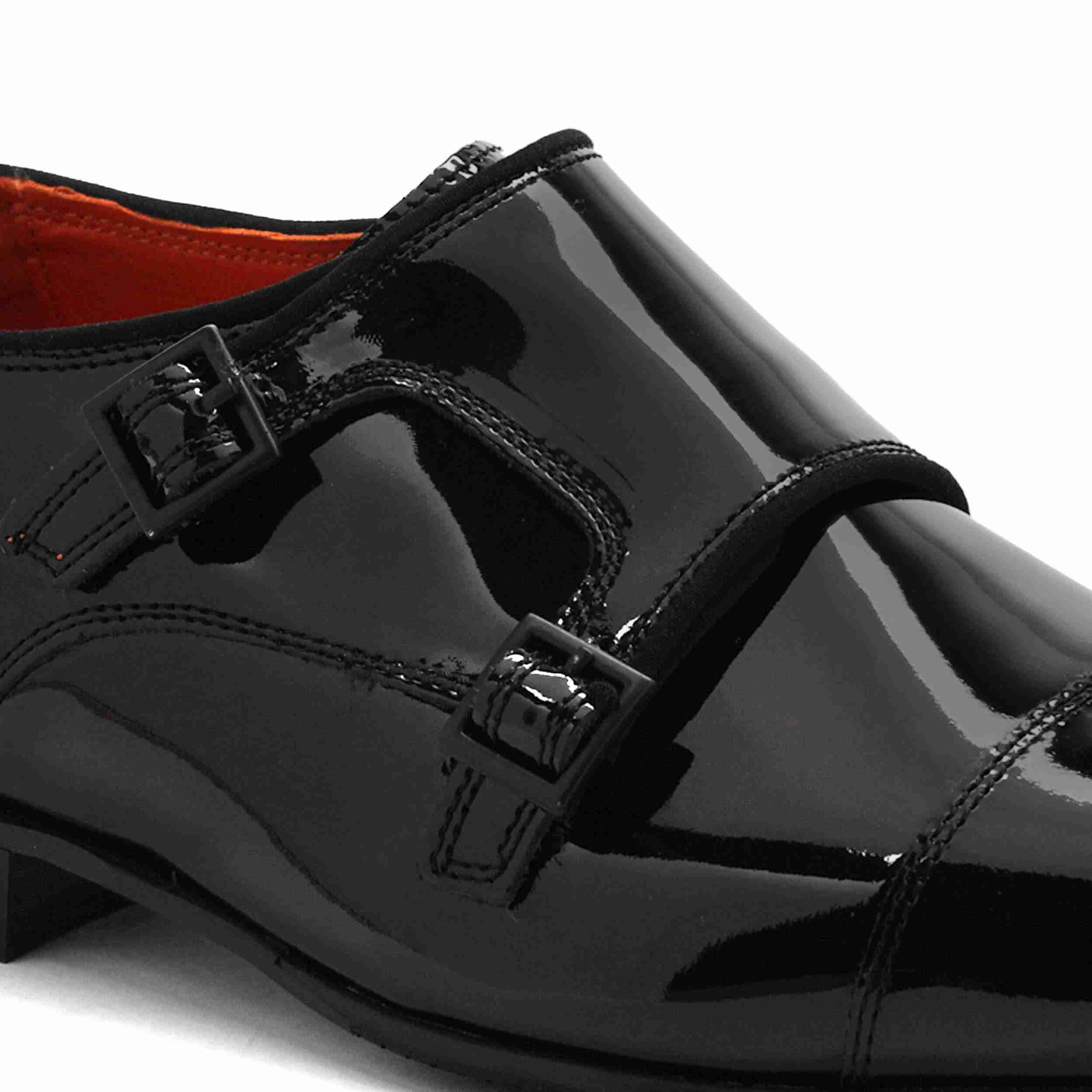 The Dean Ruosh Men Black Glossy Patent Double Monk