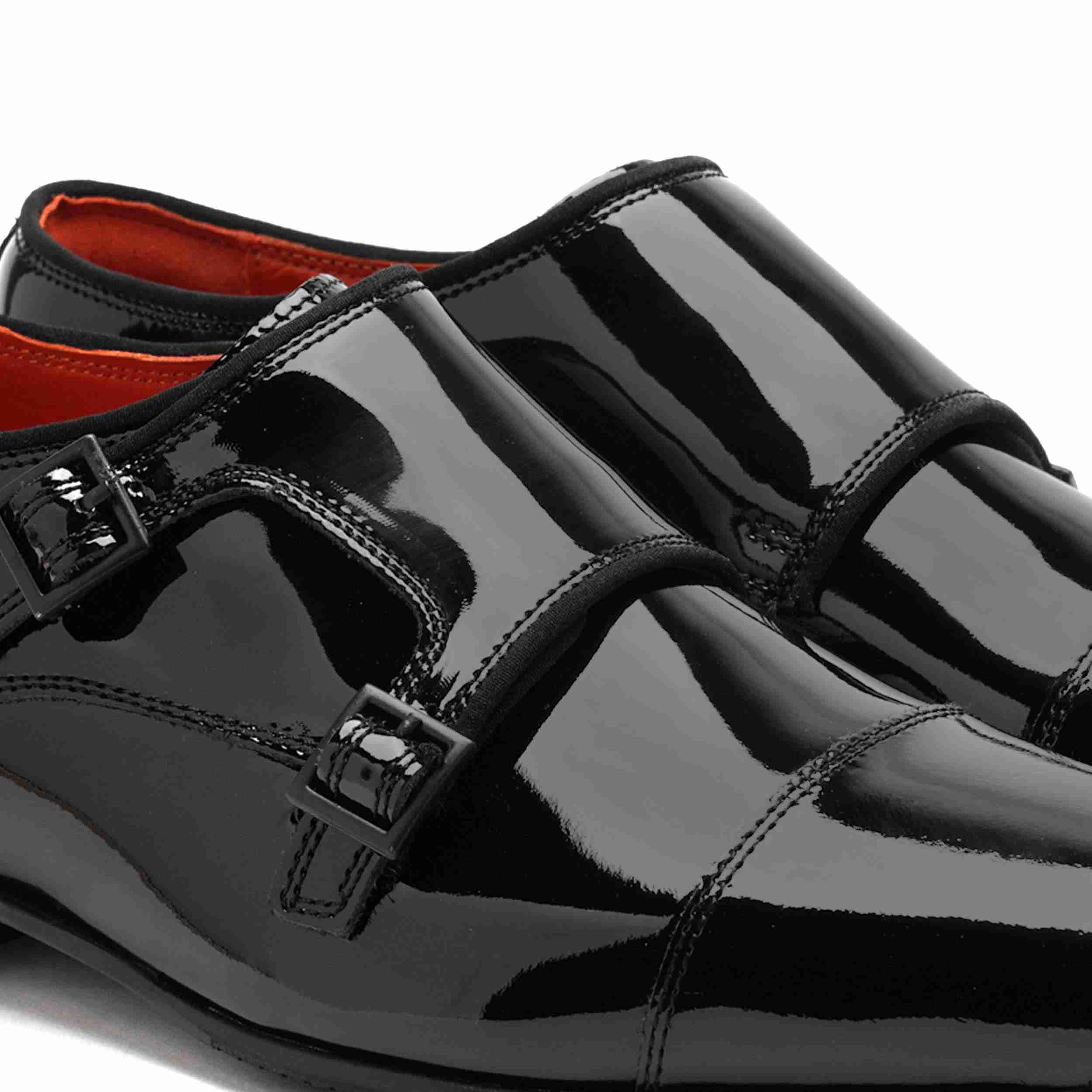 The Dean Ruosh Men Black Glossy Patent Double Monk
