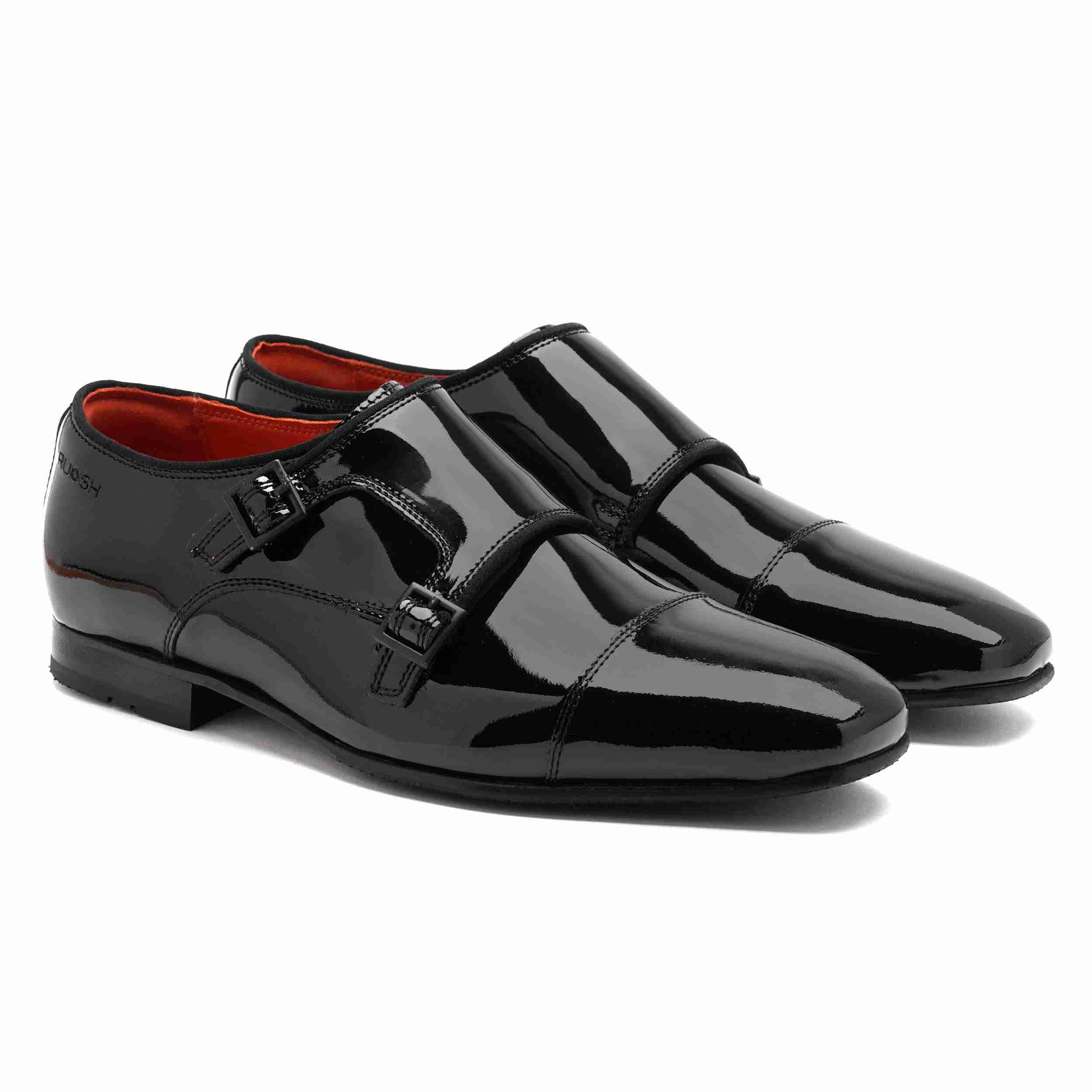 The Dean Ruosh Men Black Glossy Patent Double Monk